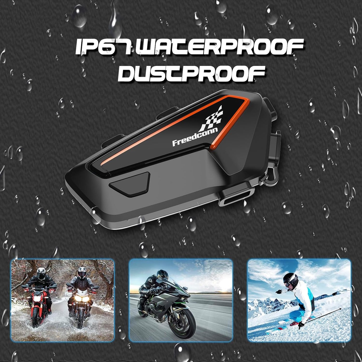 FreedConn F1 Motorcycle Helmet Bluetooth Headset with CVC Noise Cancellation, Stereo Music, Bluetooth 5.2, IP65 for Motorcycle Touring, Snowmobile/ATV