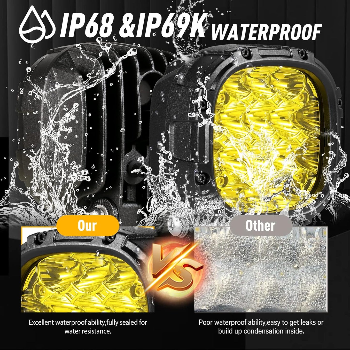 BIGLION.X 4 Inch Pair 160W 18800LM Amber Fog Lights Offroad Pods Super Bright Driving Spot With Wiring Harness IP68 12V 24V for Pickup Trucks SUV ATV UTV