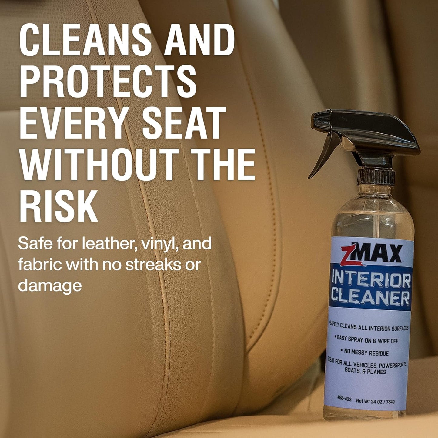 zMAX Interior Cleaner, 24oz - All Purpose Car Interior Cleaner Spray with Light Scent - Safe to Use on Dashboard, Console, Cup Holders, Steering Wheel, Door Panels, and Leather, Vinyl, or Fabric Seats