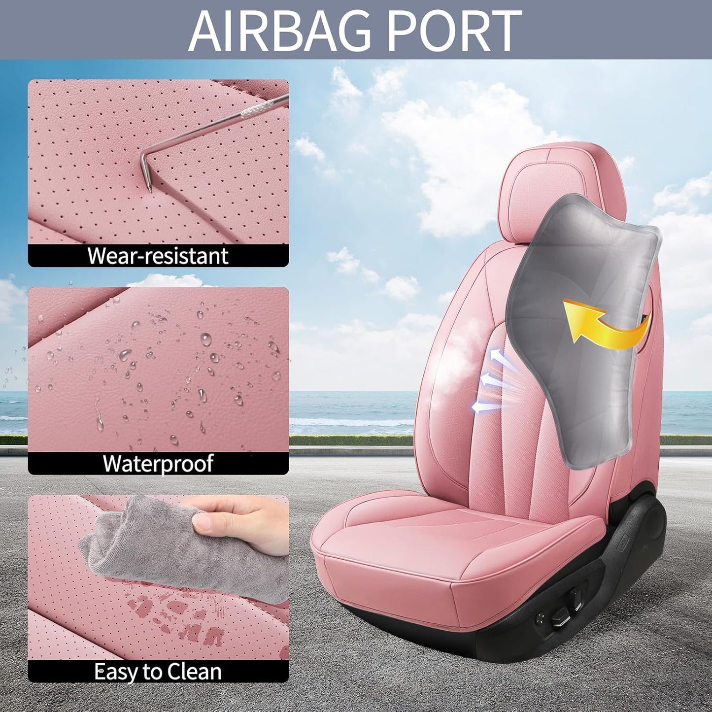 Pink Car Seat Covers,5 Seats Universal Seat Covers for Cars,Luxury Leather Comfortable Automotive Car Seat Protector Universal Fit for Most Cars SUV Sedans