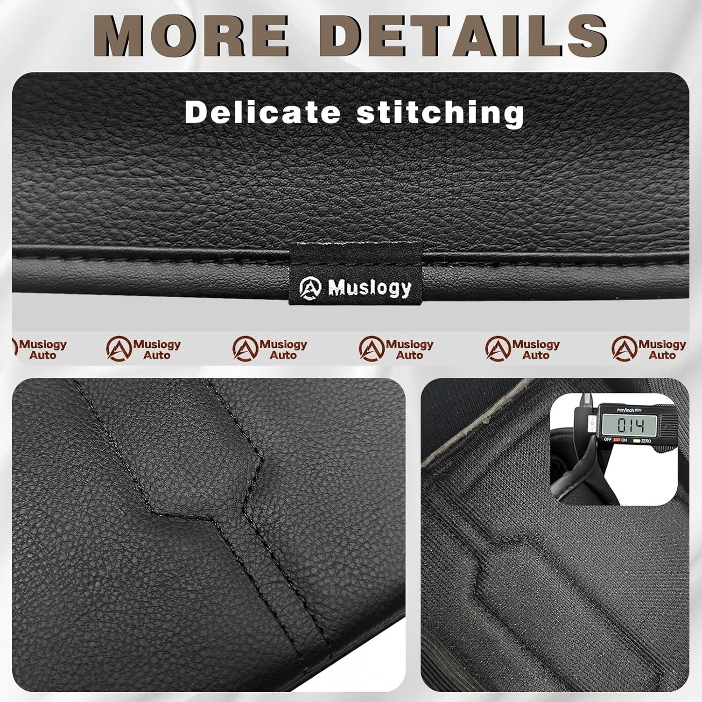 Muslogy Center Console Armrest Cover Compatible with Ford Ranger 2024 2025 Accessories Comfort Armrest Pad Cushion Box Lid Cover Vegan Leather Protector Regular Thick(Black/Black Stitching)