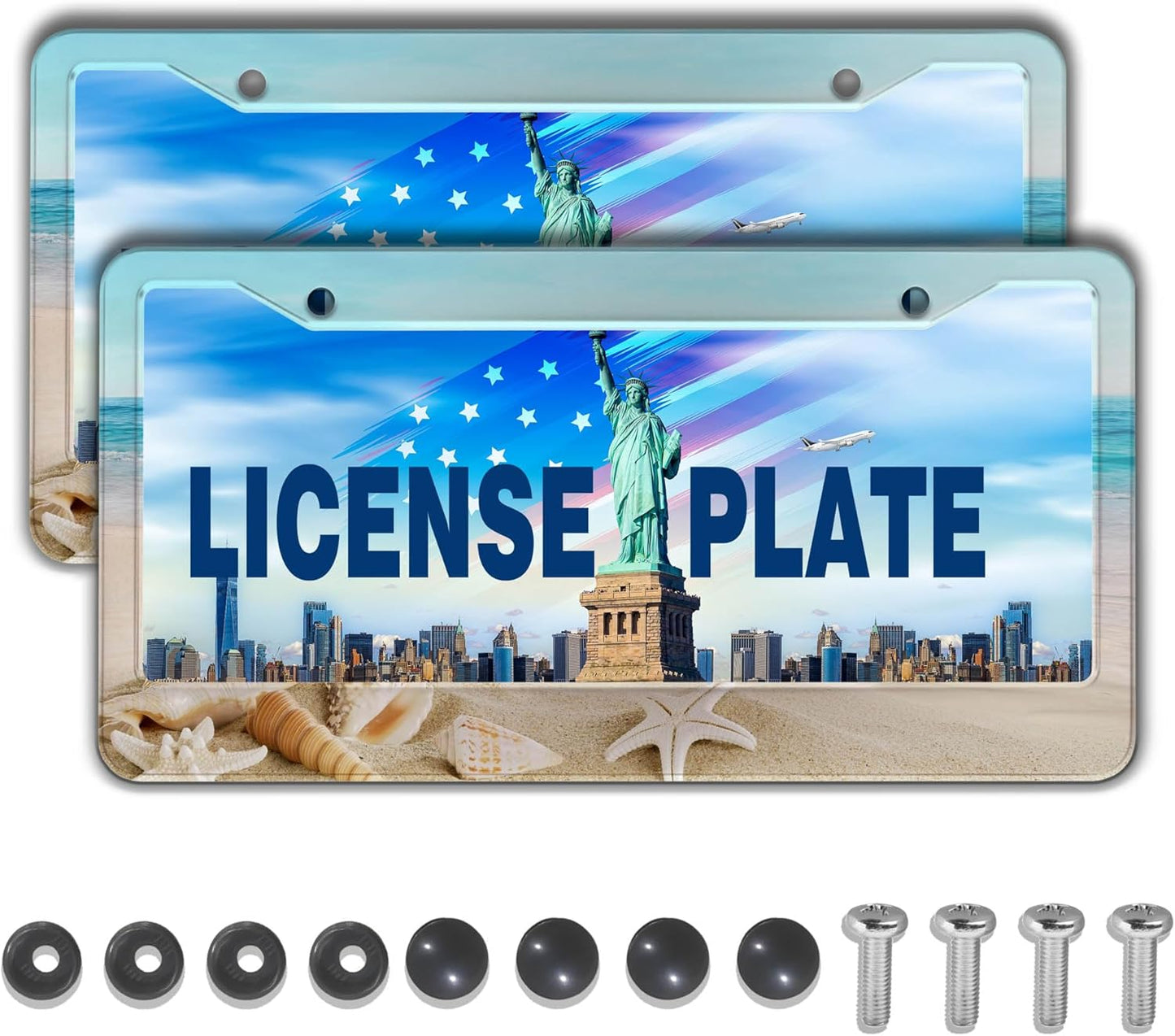 Front License Plate Bracket Multicolor License Plate Frames Beach Ocean Universal Aluminum Car Accessory 2 Pack with Screw Covers Set