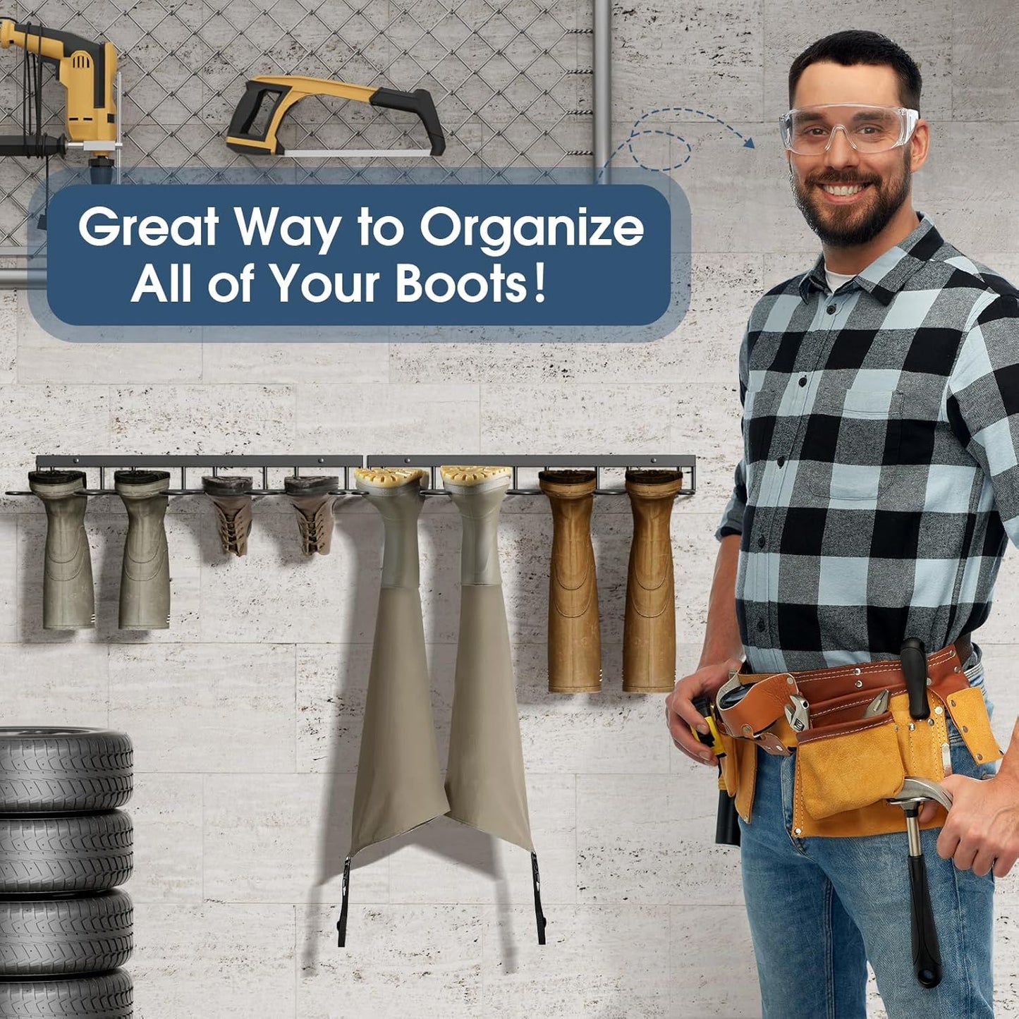 Boot Rack, Wader Hangers for wall, 8 Pair Boots Organizer Racks for Tall Boots and Cowboy shoes, Metal Wall Mounted Shoe Rack, Boot Trays for Entryway,Garage (4 Pack)