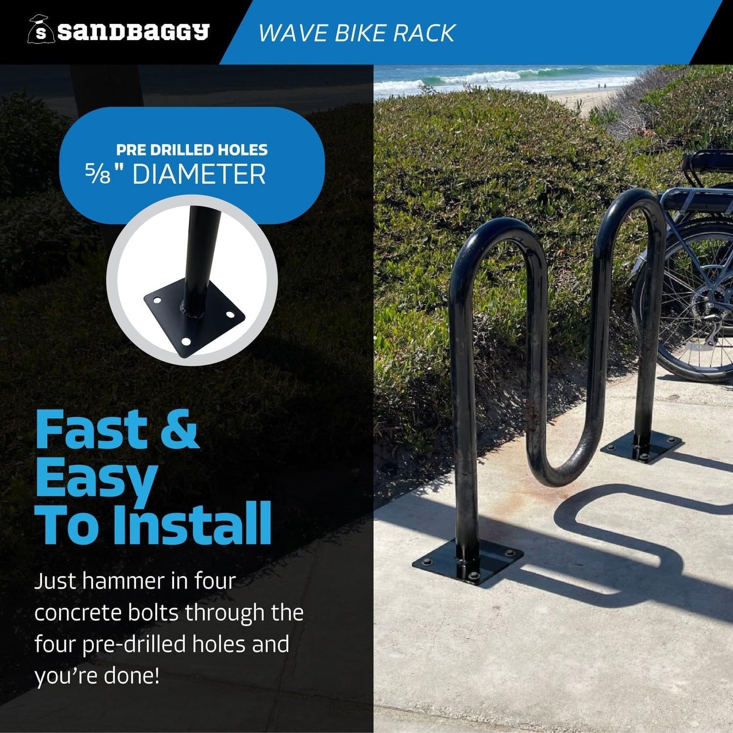 Sandbaggy Commercial Bike Racks - Galvanized Steel - Anti-Theft Design - In Ground, Apartments, Sidewalks, Industrial