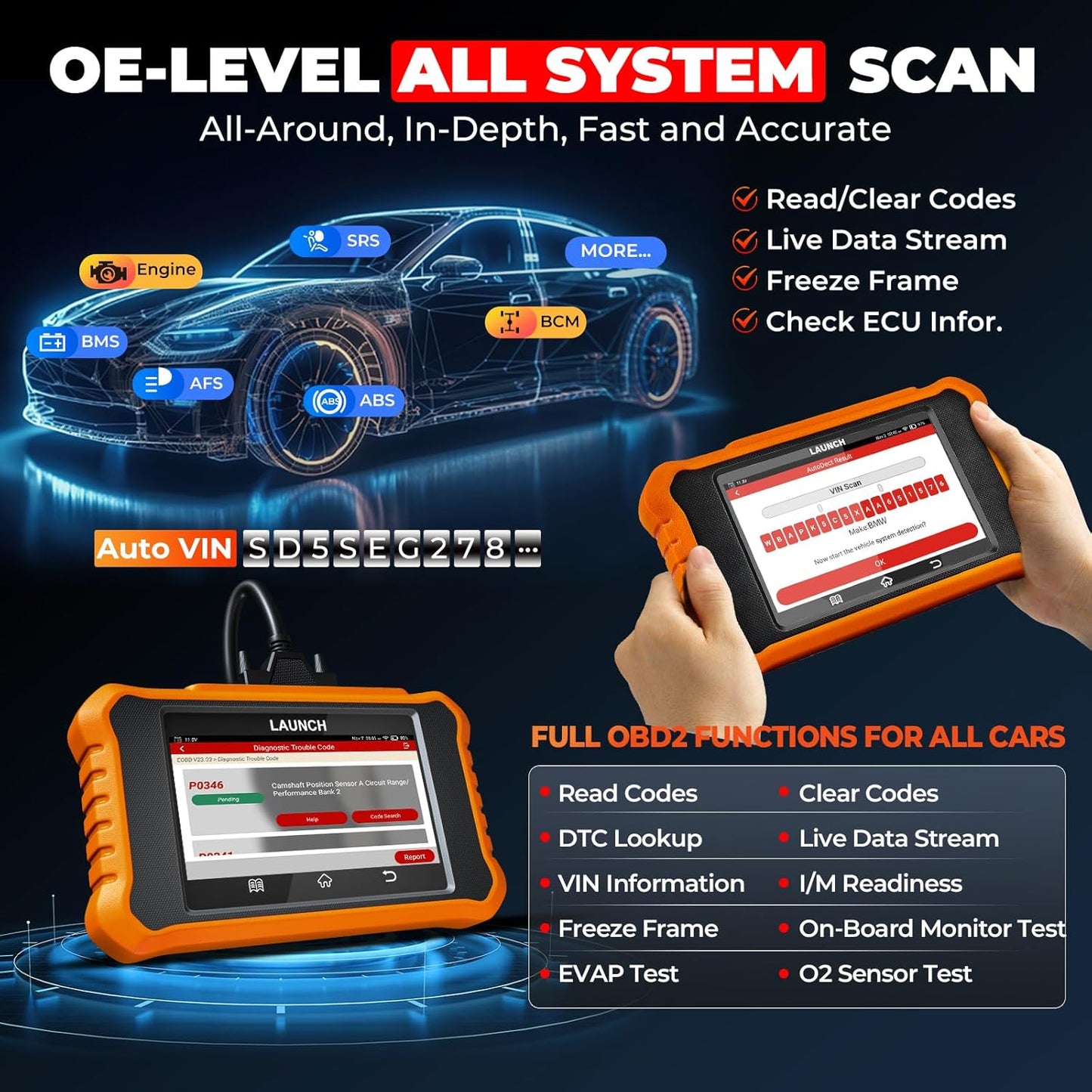 LAUNCH Creader Elite V2.0 for BMW OBD2 Scanner, 2025 Full Systems Bi-Directional Scan Tool, All Reset Services, ECU Coding, Battery Registration Tool for BMW Mini RR, Lifetime Free Update, Auto VIN