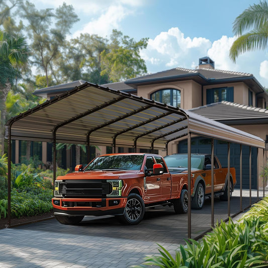 PHI VILLA 12'x30'x8.5 'Metal Carport for 2 Cars, Heavy Duty Car Ports for Heavy Snow, Reinforced Frame, Tall Metal Car Ports for Bass Boats, Full-Sized Pickup Trucks, and Tractors
