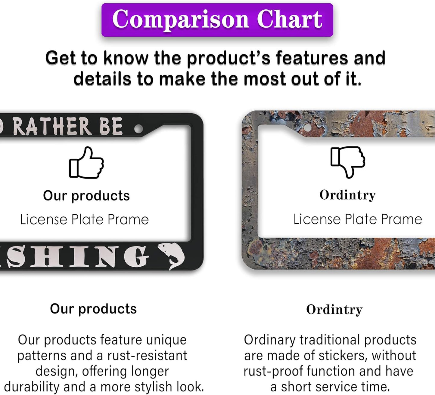 Automotive Exterior Accessories Black and White License Plate Frames I'd Rather Be Fishing Universal Aluminum Car Accessory 2 Pack with Screw Covers Set