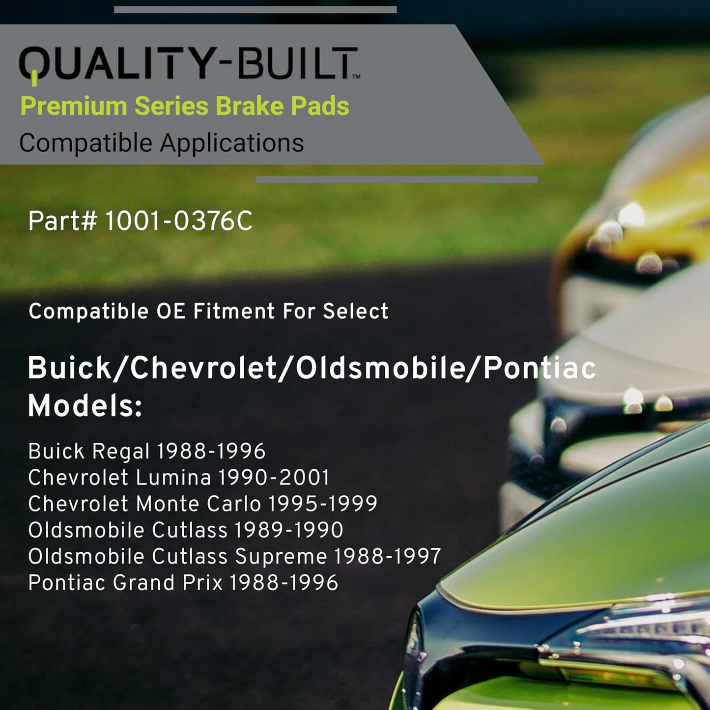 Premium Ceramic Front Brake Pads (1001-0376C) Compatible with 1988-2001 Buick/Chevrolet/Oldsmobile/Pontiac (Cutlass/Cutlass Supreme/Grand Prix/Lumina/Monte Carlo/Regal)