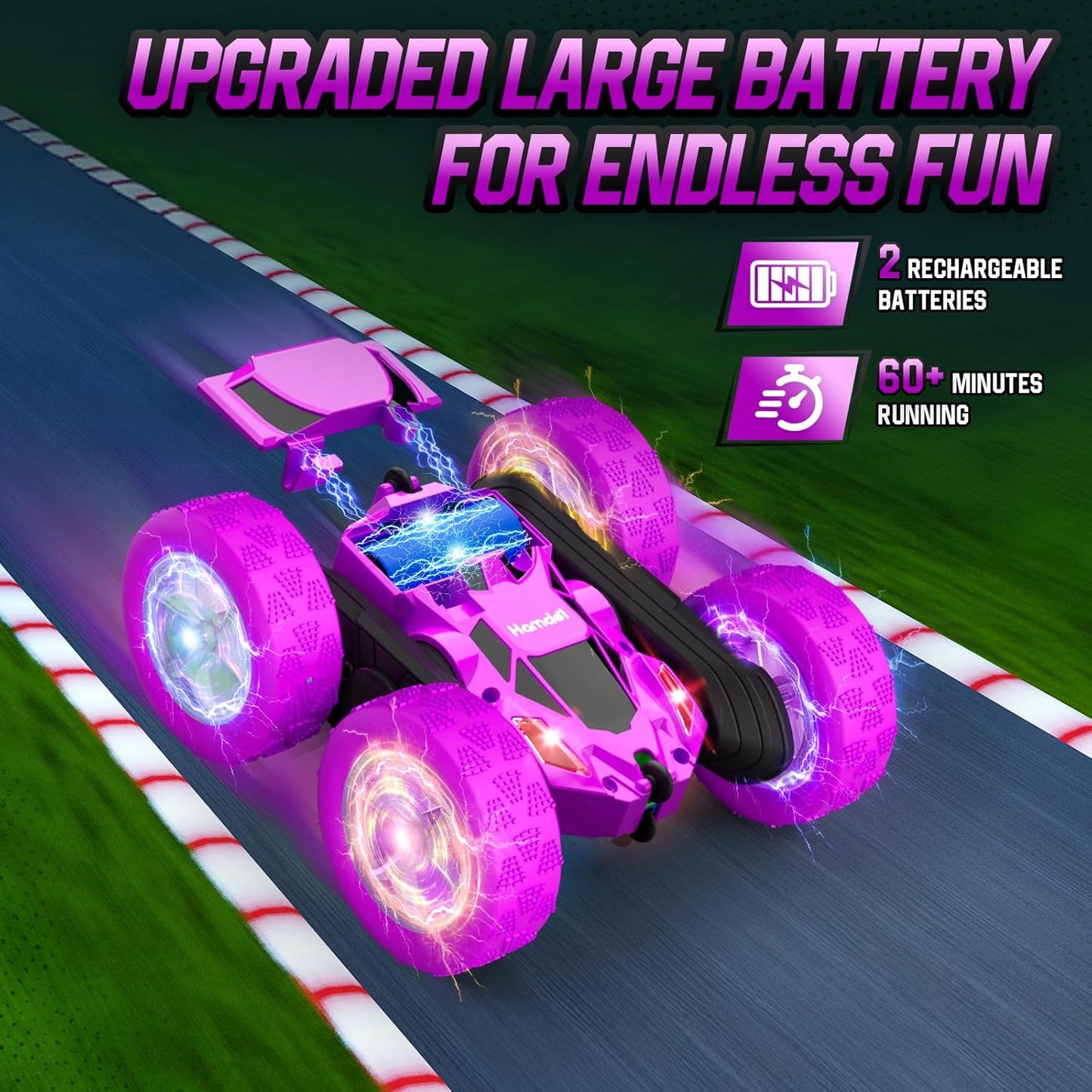 Remote Control Car for Kids Stunt RC Cars with Cool Wheel Lights Double-Sided Driving 360-degree Rotation Boys Toys for Ages 6 7 8 9 10-12 Kids Gift Ideal(Purple)