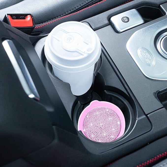 Amooca Car Cup Coaster Universal Non-Slip Cup Holders Bling Crystal Rhinestone Car Interior Accessories 4 Pack Pink Whole Rhinestone