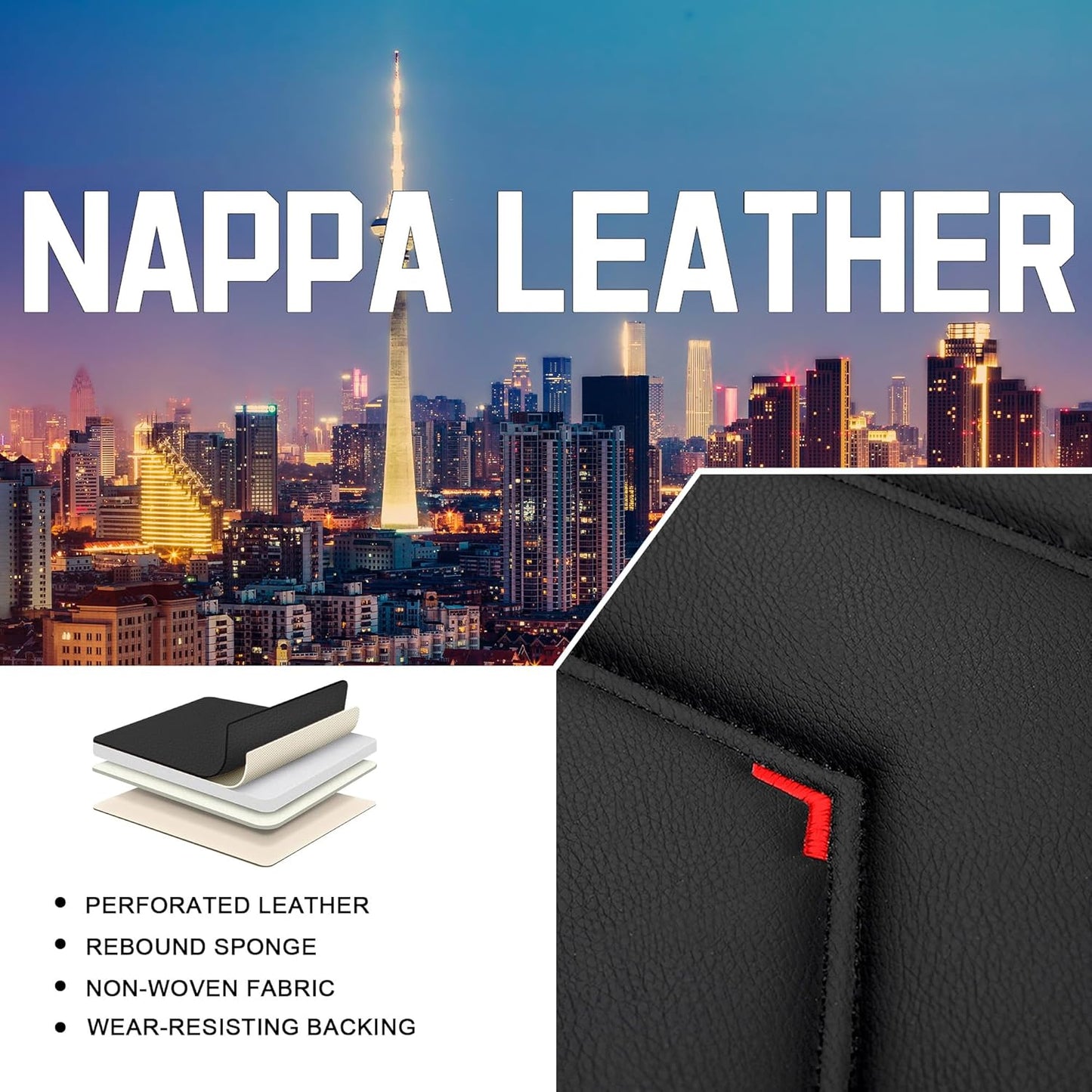 Car Seat Covers for Chrysler Pacifica 2004-2025, Stylish Sport Seat Cover, Premium Nappa Leather Car Seat Cover. Automobile Seat Covers Sets.(Luxury 2 Seats/Black Red)