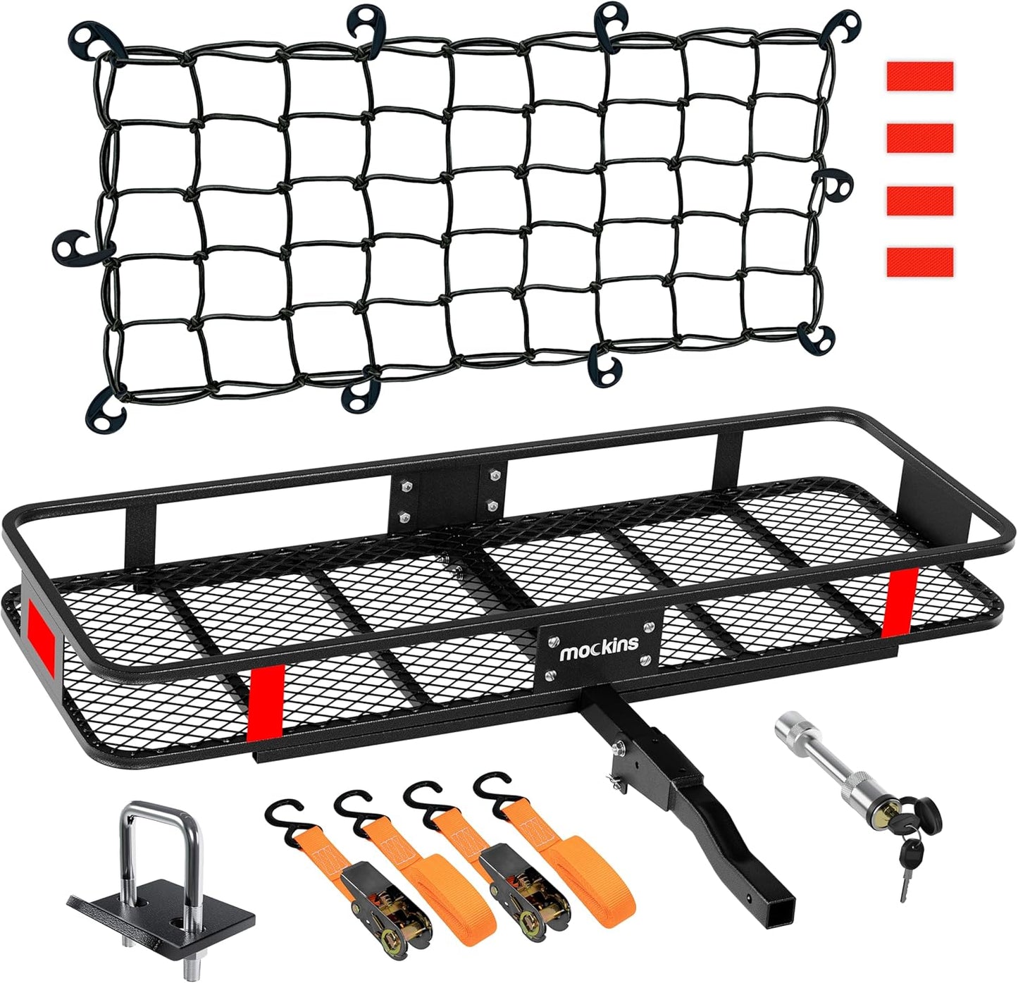 Mockins 60"x20"x6" Trailer Hitch Cargo Carrier | Weatherproof Steel Folding Luggage Rack for Car, SUV & Truck w/ 500 lbs. Capacity | 2" Receiver Hitch Rack Luggage Carrier & Cargo Trailer Accessories