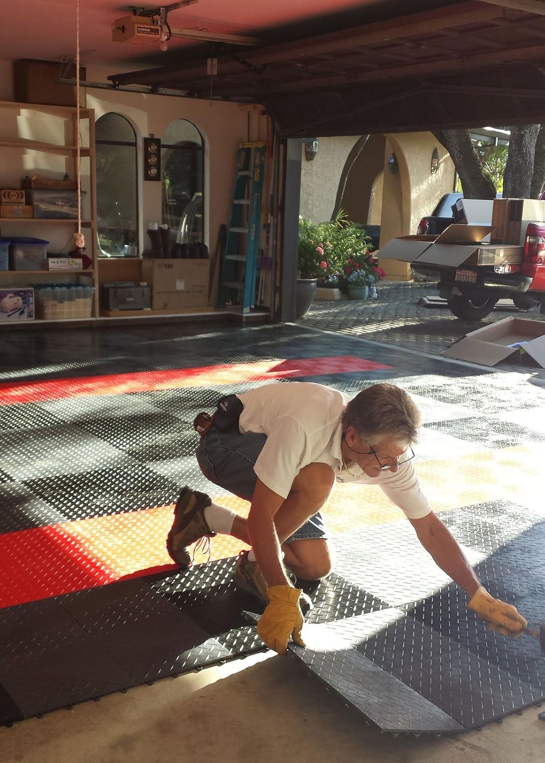 Big Floors RaceDeck Diamond Plate Design, Durable Interlocking Modular Garage Flooring Tile (Purple, 48 Pack of 12 x 12" Tiles)