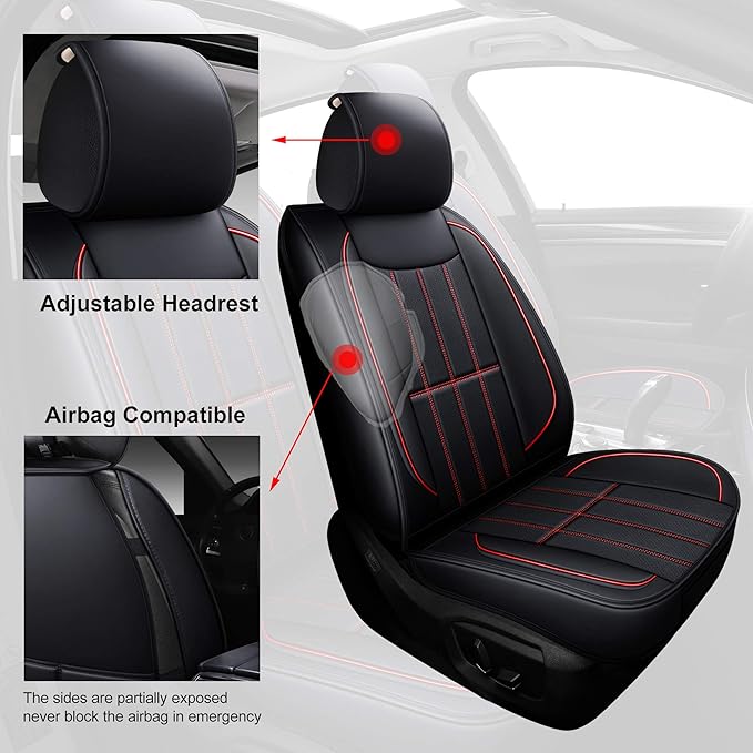 AOOG Leather Car Seat Covers, Leatherette Automotive Vehicle Cushion Cover for Cars SUV Pick-up Truck, Universal Non-Slip Vehicle Cushion Cover Waterproof, Full Set