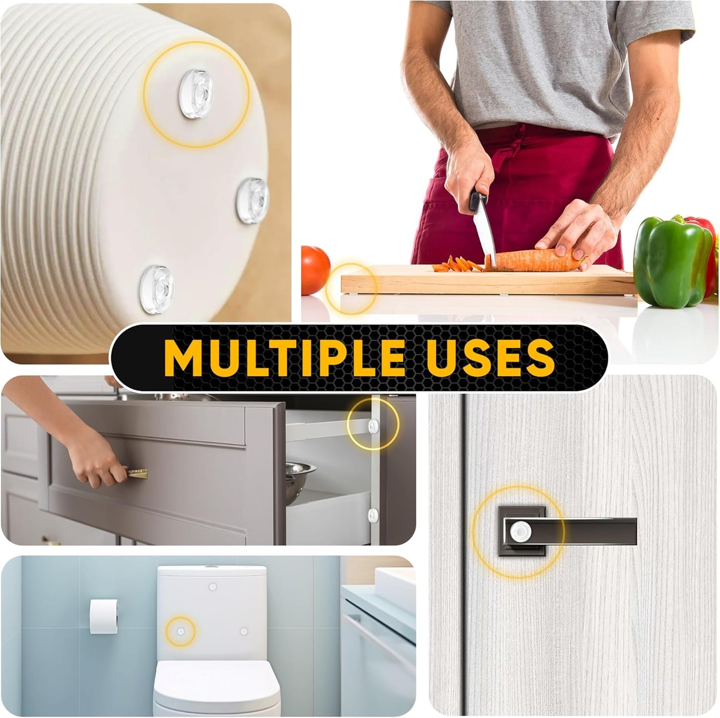 45 Clear Silicone Cabinet Door Bumpers – Self-Adhesive Pads, Quiet Soft Close Drawer Stoppers, Kitchen Sound Dampening Jelly Buttons – Vellax