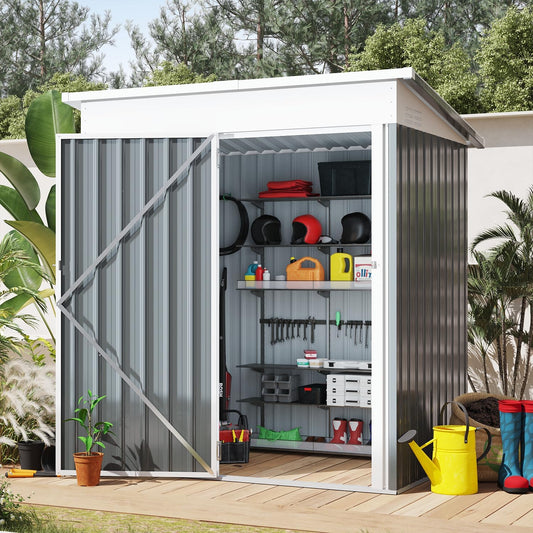 AECOJOY 5' x 3' Outdoor Storage Shed, Small Metal Sheds & Outdoor Storage Clearance with Lockable Door, Utility and Tool Storage Garden Shed for Backyard, Patio, Outside use in Dark Grey