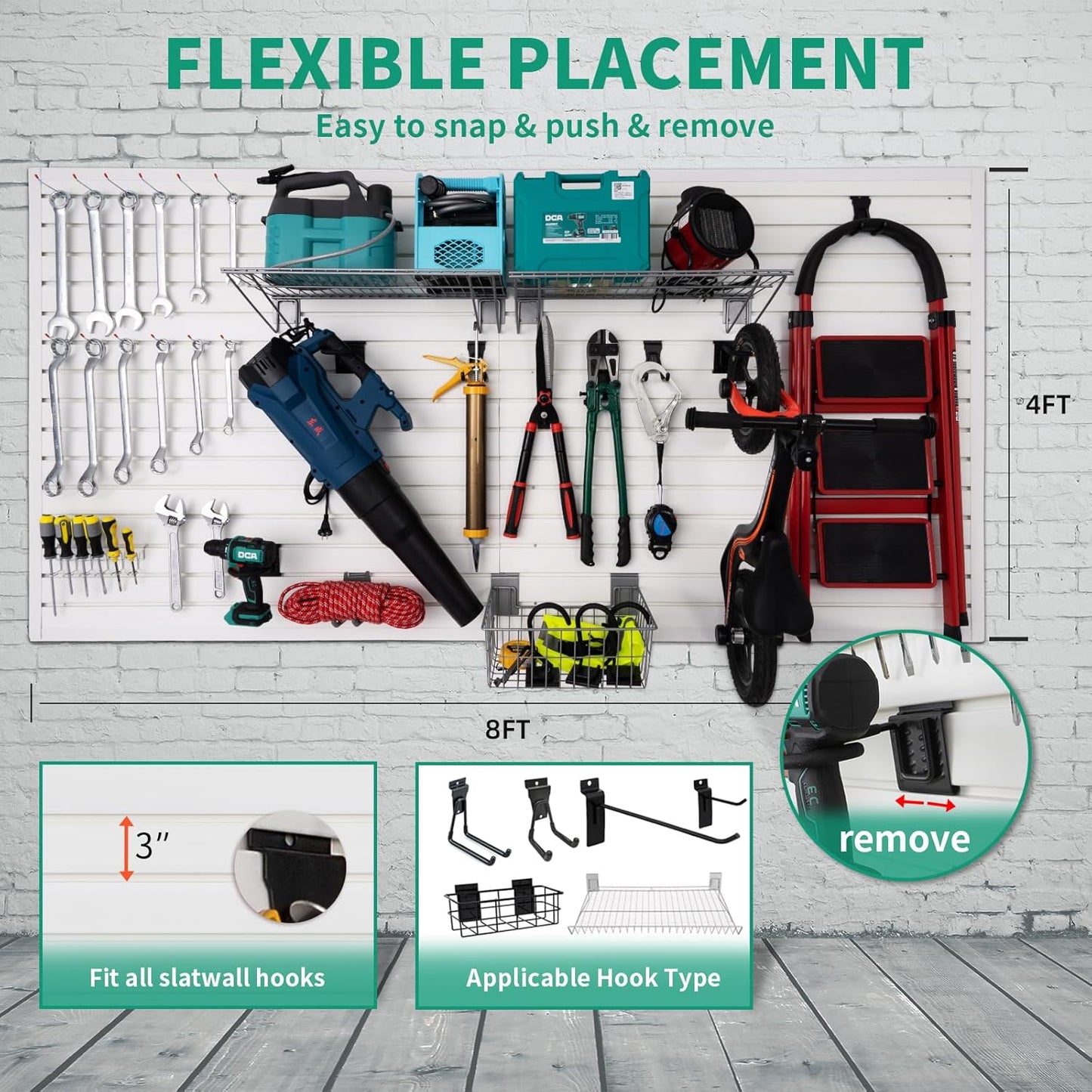 Slat Wall Paneling Garage Wall Organizer, White Slatwall Panels 2 Pack 4x8 ft Garage Slat Wall Storage Systems, Slat Board PVC Wall Panels Garage Storage Organization Product