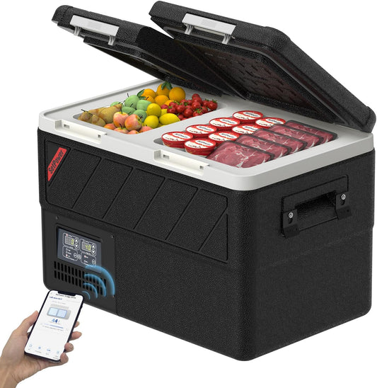 Setpower DT35 Electric Cooler Car Refrigerator with APP Control, 37QT(35L) Dual Zone Fridge Freezer, 12 Volt Portable Refrigerator Plug in Cooler for Vehicle,SUV,Truck