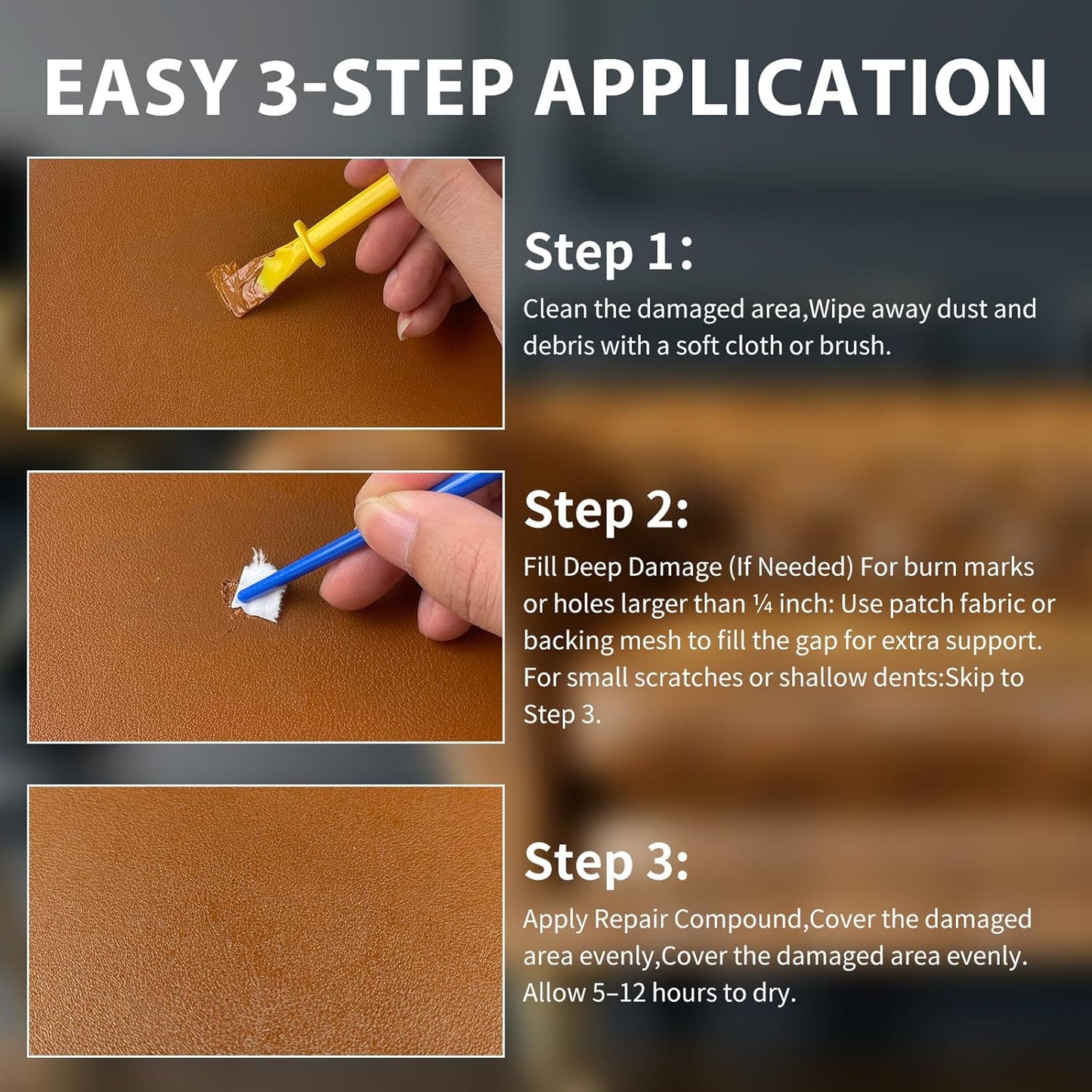 Leather Repair Kit,Car Seats, Sofa,Jacket & Purse - Repairs Burn Holes,Scratches,Tears - Restores Faux,Vinyl,Artificial and Real Leather (Ten Colors)