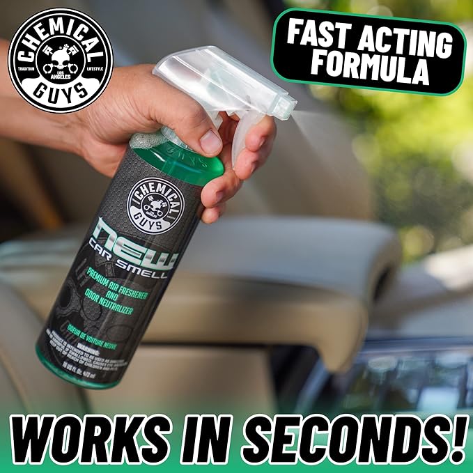 Chemical Guys AIR_101_04 New Car Smell Premium Air Freshener and Odor Eliminator, New Car Scent, (Great for Cars, Trucks, SUVs, RVs & More) 4 fl oz