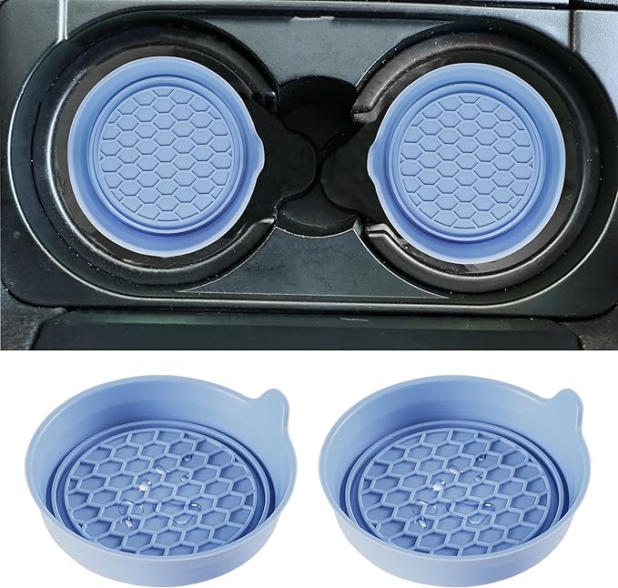 Amooca Car Cup Coaster Universal Automotive Waterproof Non-Slip Cup Holders Sift-Proof Spill Holder Car Interior Accessories 2 Pack Gray Blue
