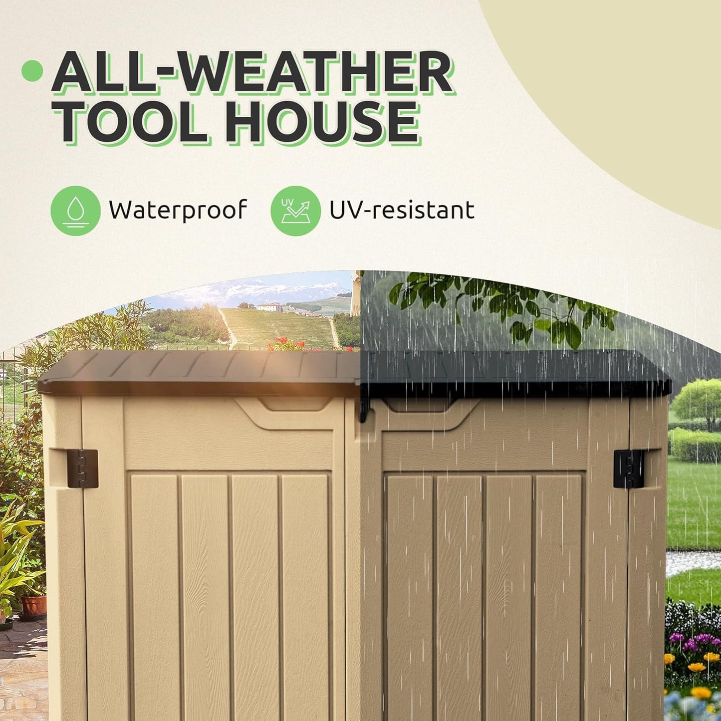 GOOBED Horizontal Shed with Padlock Latch, Outdoor Storage Shed for Backyard and Garden, 35 Cu Ft Small Storage, Waterproof, Easy Assembly, Brown