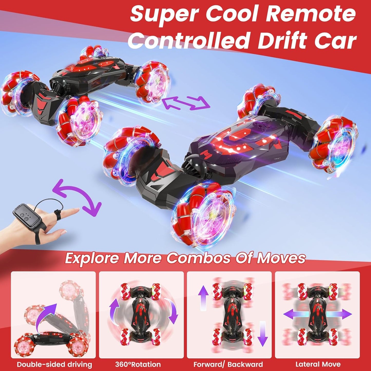 Gesture Sensing RC Stunt Car,Remote Control Car Toys for Ages 5-13,Drift Cars with Lights Music,4WD 360° Spins All Terrains Kids Toys RC Cars, 8-12 Best Birthday Gift for Kids
