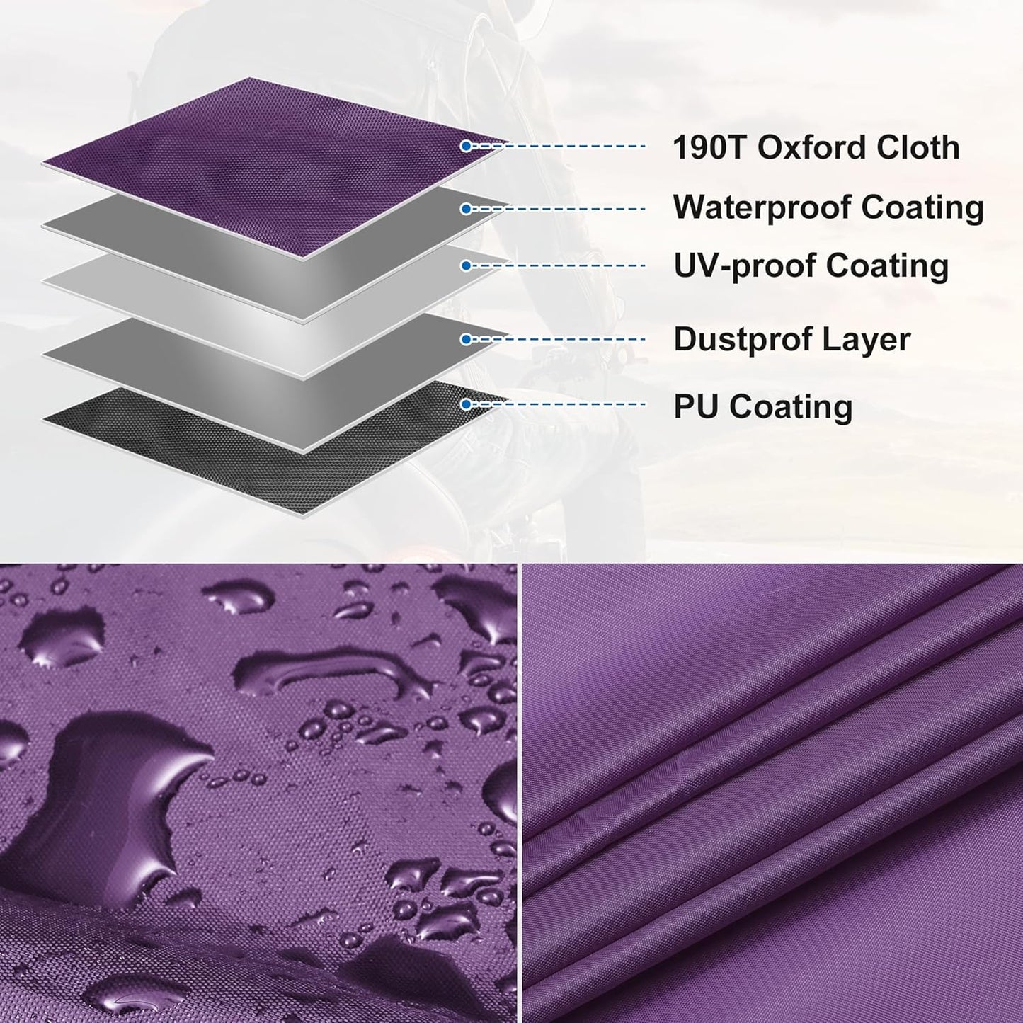 X AUTOHAUX Motorcycle Cover for Harley Davidson for Honda for Suzuki All Season Weather Waterproof Sun Motorbike Cover Fits Up to 96.46'' Motorcycles Vehicle Cover XL Purple Silver Tone