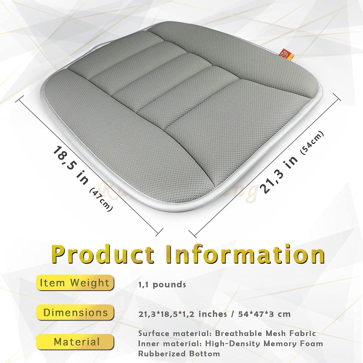 Car Seat Cushion Memory Foam Thin Seat Cushion for Car Truck Seat Driver, 20x18.5x1.2 Inches, Grey