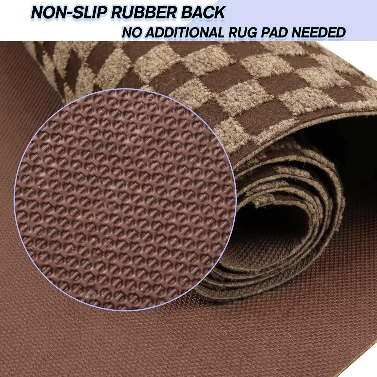 Custom Size Backed Non-Slip Area Rugs Runner, Easy Clean, Waterproof Runner Rugs for Hallway Entryway, Kitchen, Laundry, 4FT x 39FT, Brown Checkered