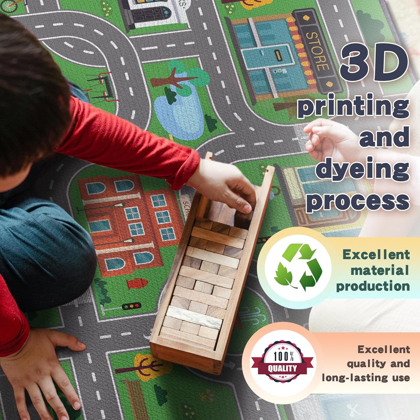 Play Rug for Playroom 59"x39" Car Mat Town City Road Map for Boys Bedroom Fun Car Play Area Carpet Non-Slip Washable