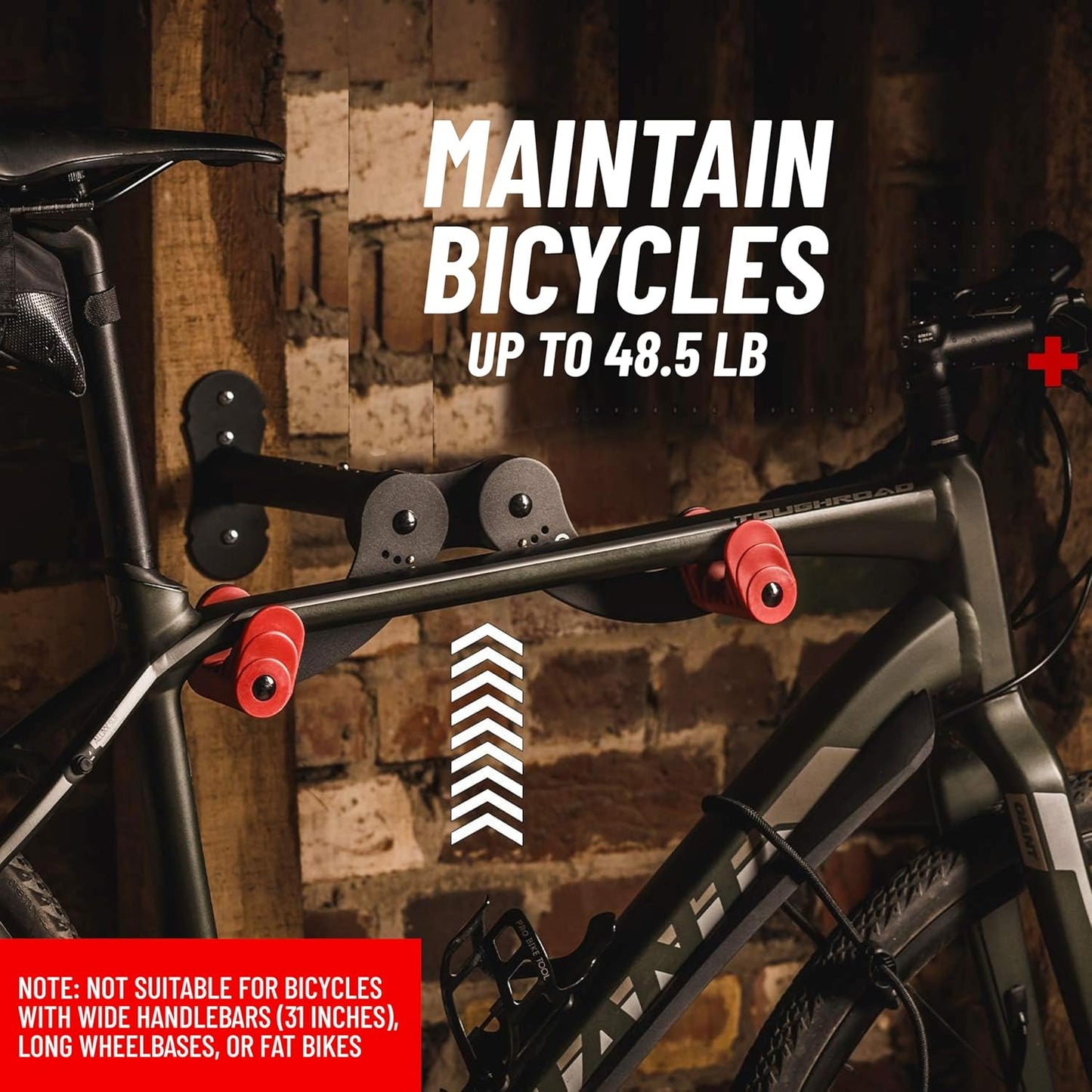 Pro-Bike Tool Bike Wall Mount - Adjustable Hanging Arms Horizontal Bike Rack - for Almost Every Bike - Bike Wall Hanger with Durable Metal Construction - Black/Red - Set of 2