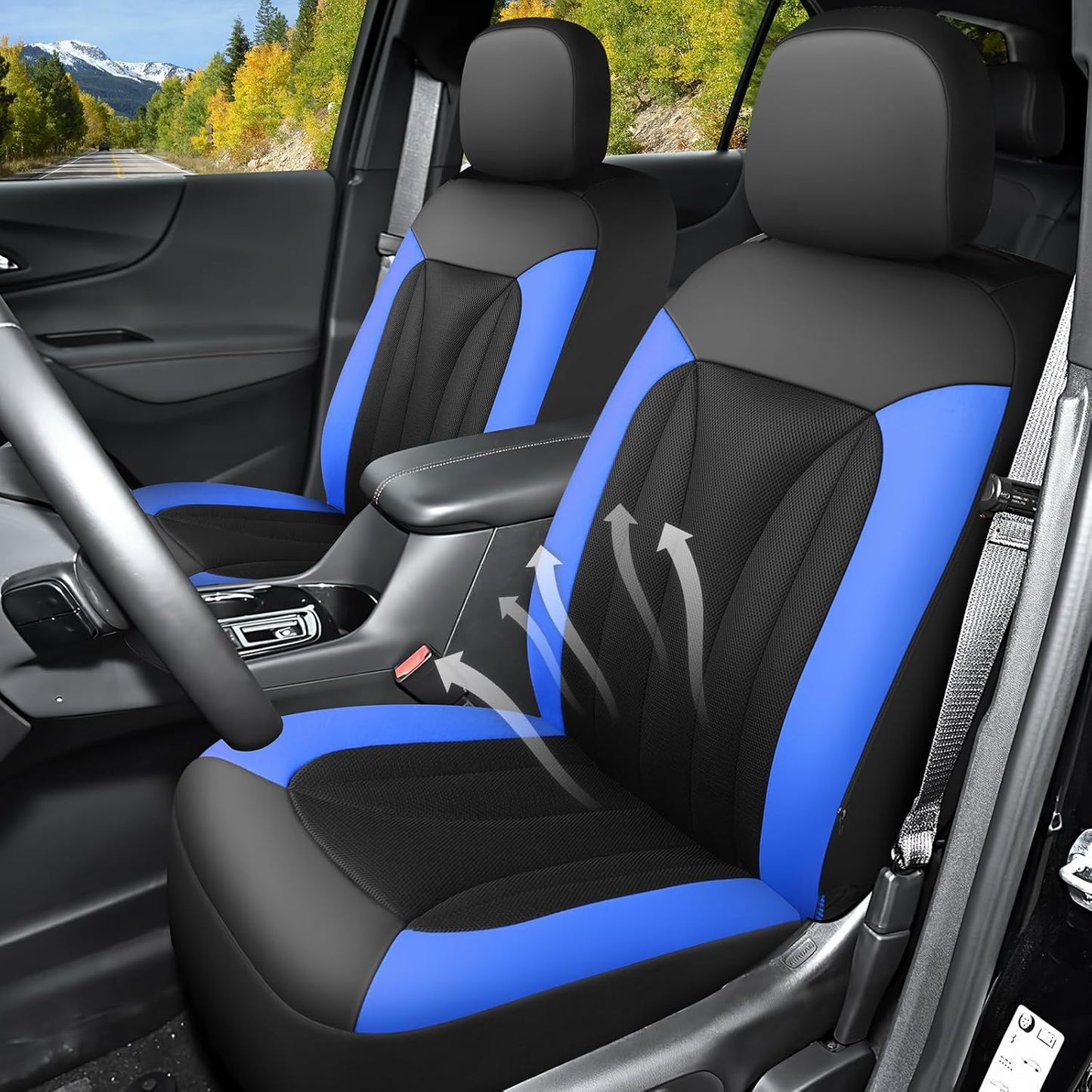 GIANT PANDA Fit Chevy Equinox Trax Malibu Blazer Trailblazer Traverse Tahoe Front Car Seat Cover, 3D Air Mesh Breathable Seat Protector, Blue（2-Pack