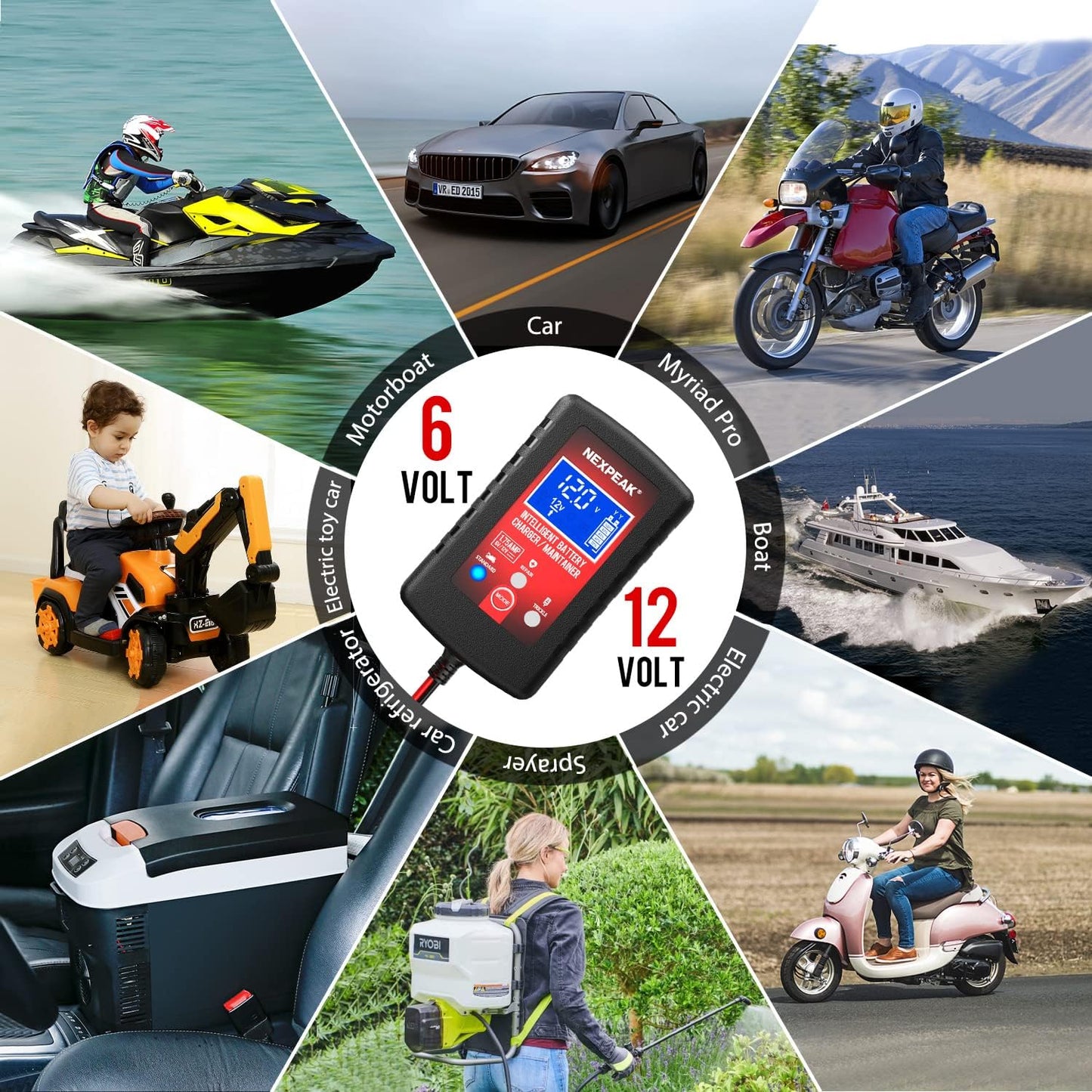 [4-Pack]1.75-Amp Car Battery Charger, 6V and 12V Smart Fully Automatic Battery Charger Maintainer, Trickle Charger, Battery Desulfator for Car, Lawn Mower, Motorcycle, Boat, Marine Lead Acid Batteries