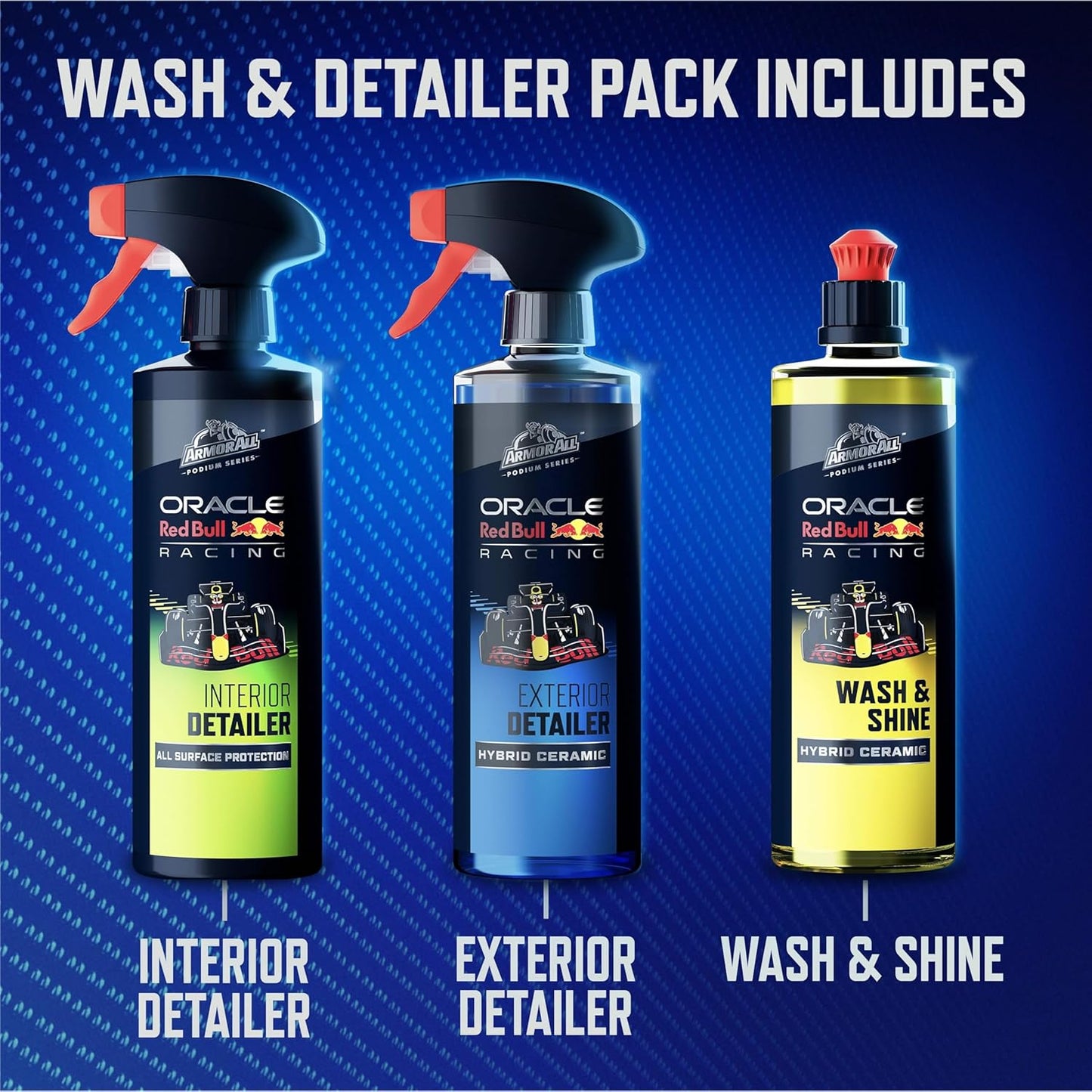 Armor All Podium Series 3-Piece Car Wash & Detail Kit Developed With Oracle Red Bull Racing, Includes Hybrid Ceramic Wash & Shine, Exterior Detailer Spray, and Interior Detailer Spray, 16 fl oz Each