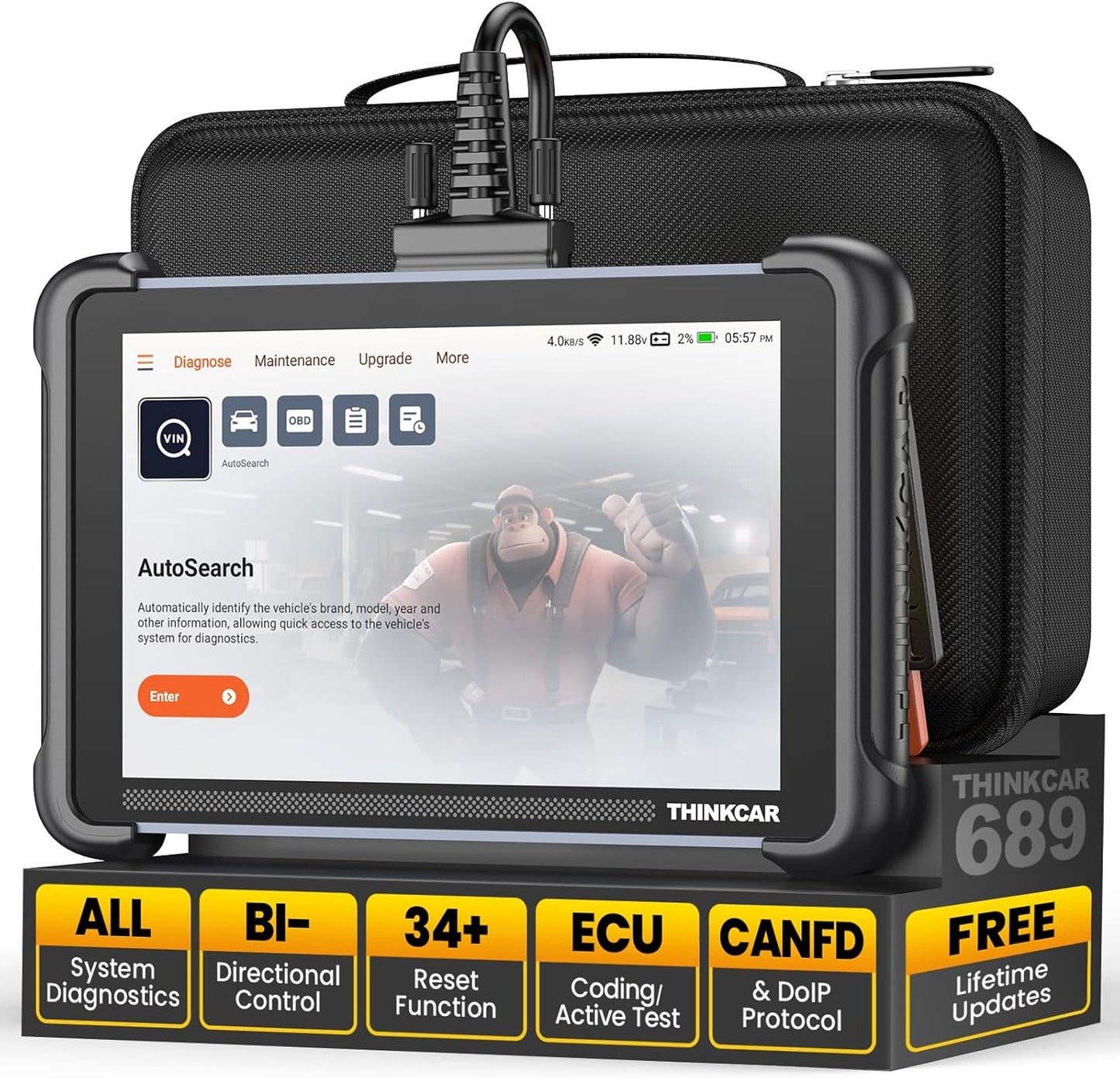 THINKCAR OBD2 Scanner Diagnostic Tool Lifetime Free, ThinkScan 689 Car Scan Tool with 34 Reset Function,Scanner for Car with 3000+ Active Test,Advanced ECU Coding BI-Directional,FCA Online Service