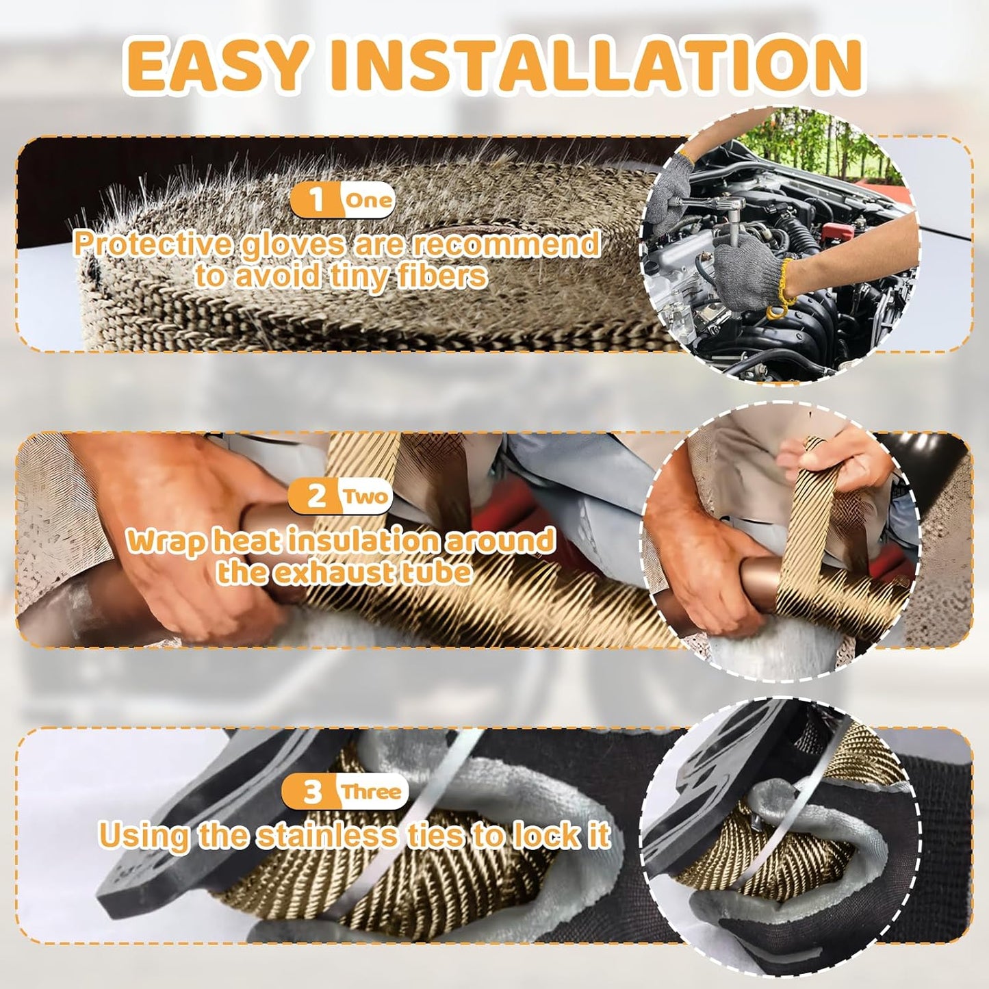 Exhaust Heat Wrap, Tooomplus 2'' x 16' Fiberglass Heat Shield Tape, Heat Wrap for Exhaust Pipes with 10pcs Stainless Steel Ties for Motorcycle Car Truck