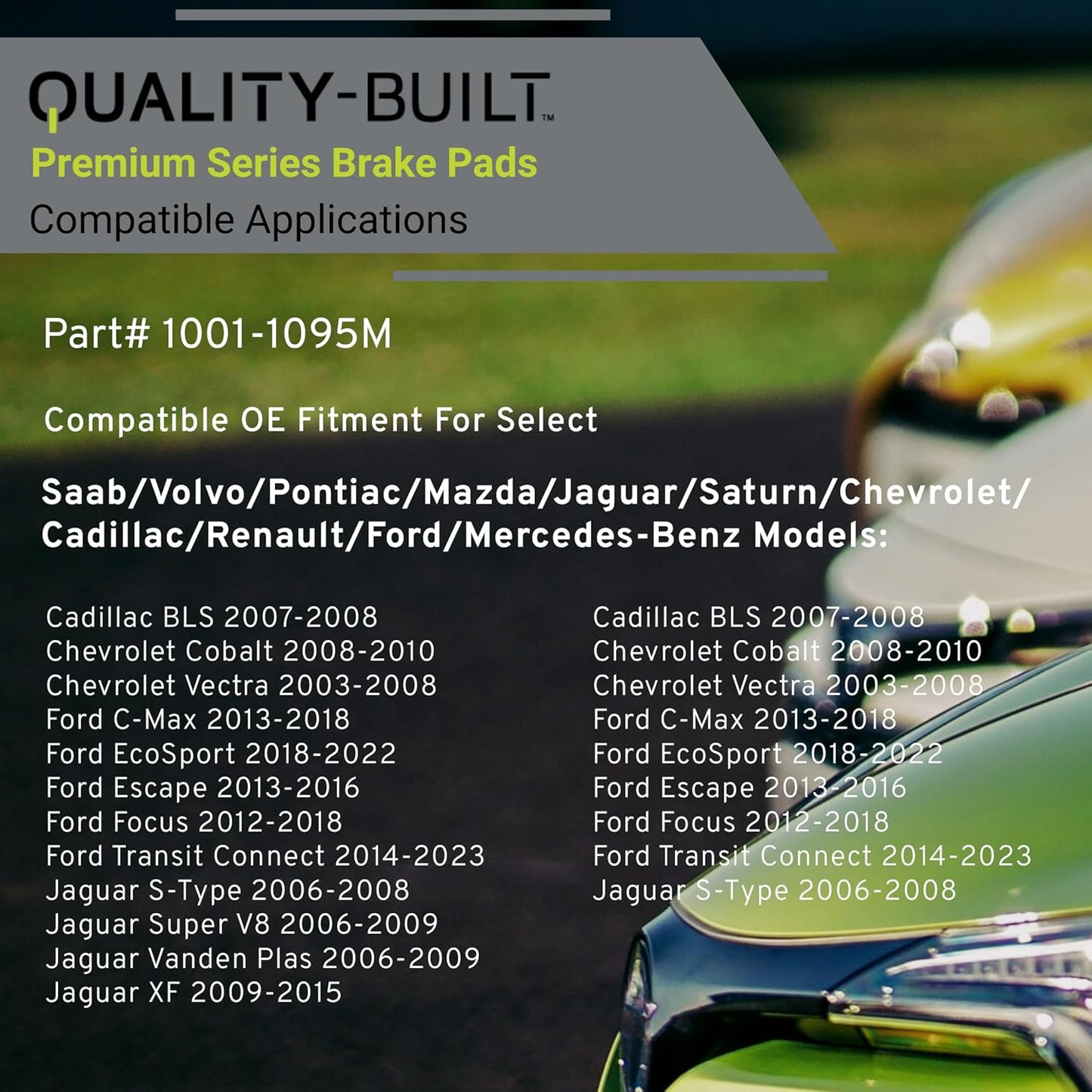 Premium Semi-Metallic Rear Brake Pads (1001-1095M) Compatible with 2003-2023 Cadillac/Chevrolet/Ford/Jaguar/Mazda/Mercedes-Benz/Pontiac (Escape/Focus/G550/MX-5/S40/Sky/S-Type & More)