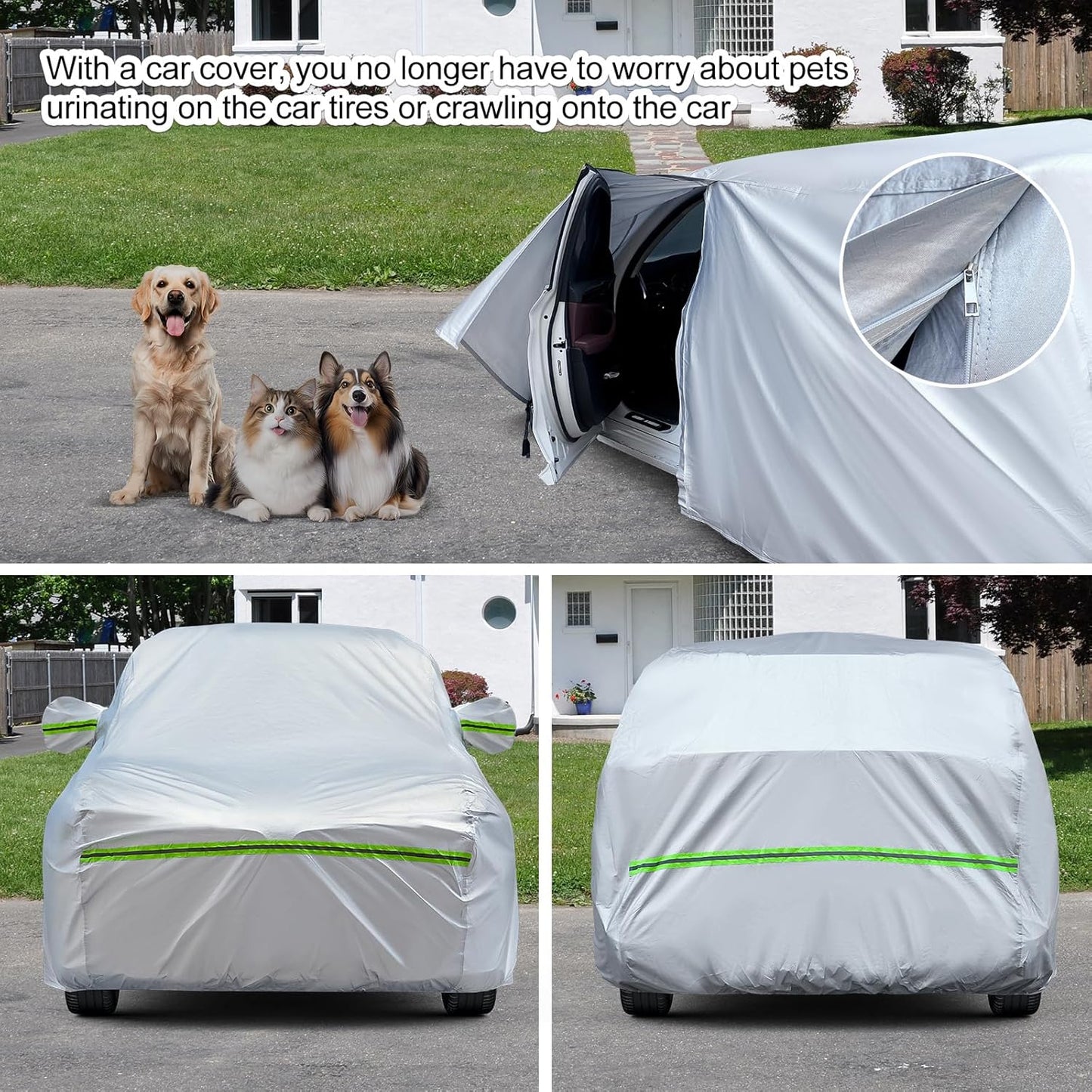 TUCAREST 6-Layers Premium Heavy Outdoor Pickup Full Car Cover Hard Shell Zipper Design Waterproof All Weather Weatherproof UV Sun Protection Snow Dust Storm Resistant with Straps(Fit for UP 180"-206")