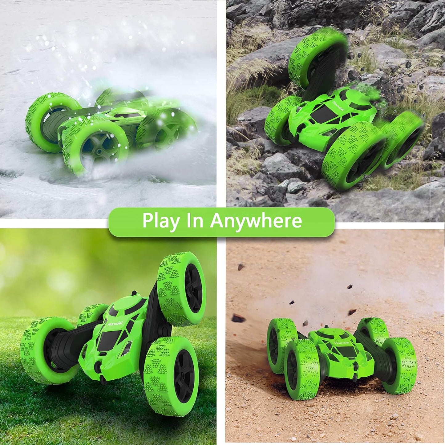 Remote Control Car, Double Sided 360°Rotating 4WD RC Cars with Headlights 2.4GHz Electric Race Stunt Toy Car Rechargeable Toy Cars for Boys Girls Birthday (Green)