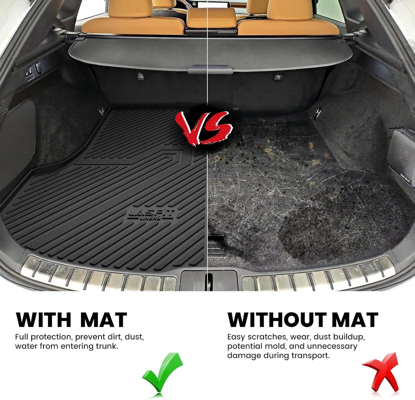 LASFIT Trunk Mat for Lexus RX/RX350/RX350h/RX500h 2025 2024 2023, All Weather TPE RX 350 Cargo Mats Custom Fit for Lexus RX350 Cargo Liner Front & Rear Trunk Liner, Black, Easy to Clean