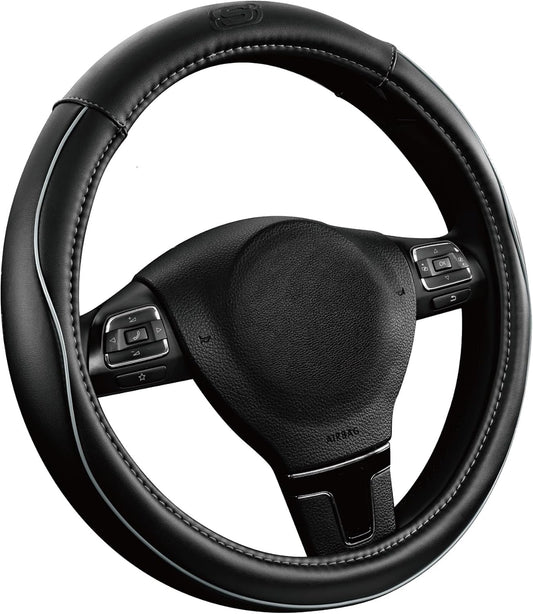 Skechers Memory Foam Steering Wheel Cover,Piping Microfiber Leather Steering Wheel Cover Sporty Universal Fit 14" 1/2-15" Car Wheel Protector for Men Women Fit Suvs,Vans,Sedans,Car,Trucks,Gray
