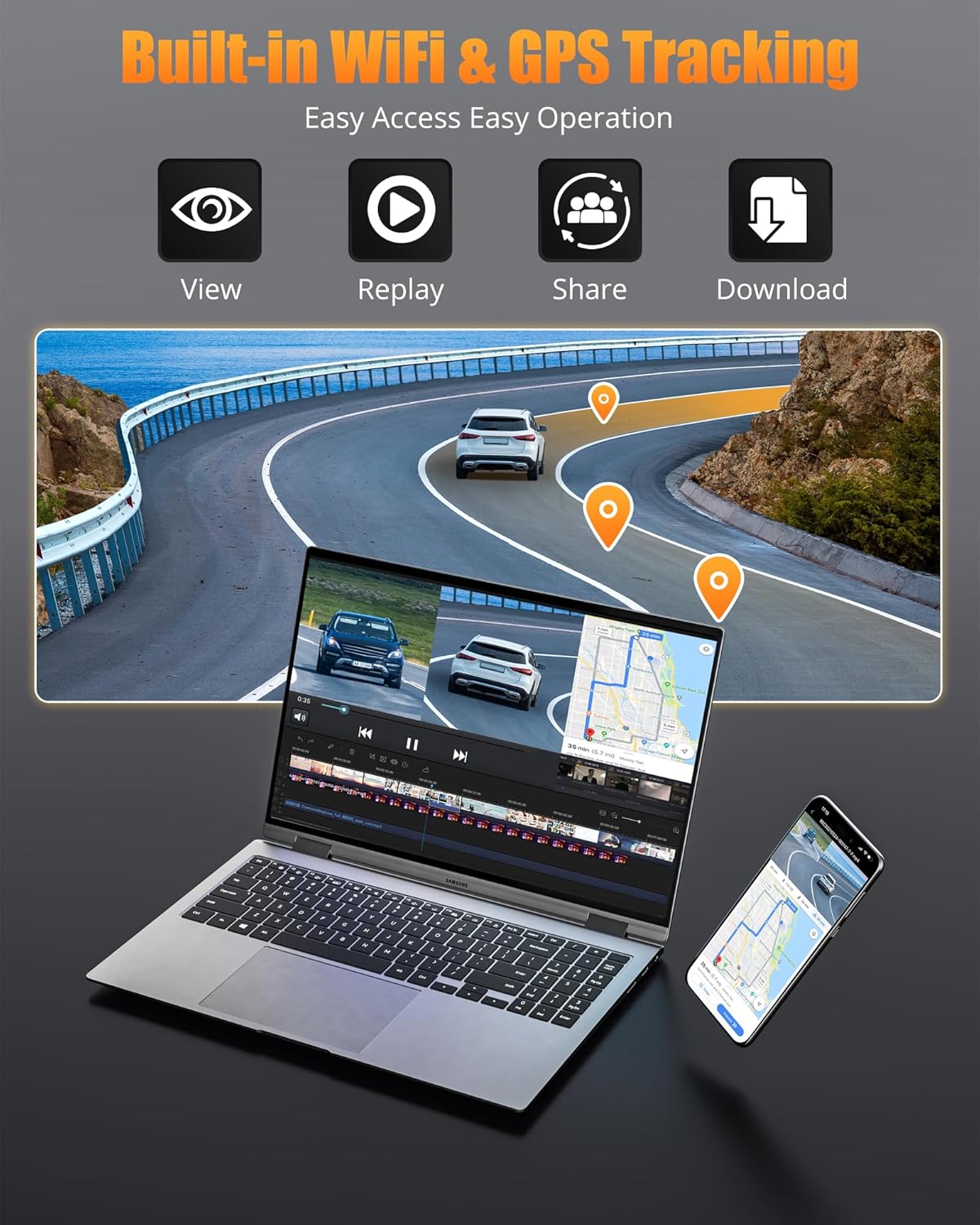 Dash Cam Front and Rear, 8K/2.5K UHD Dash Camera for Cars, Dash cam with 32GB Card, Built-in Wi-Fi & GPS, 3.16”IPS Screen, Night Vision, 170°Wide Angle, WDR, 24H Parking Mode