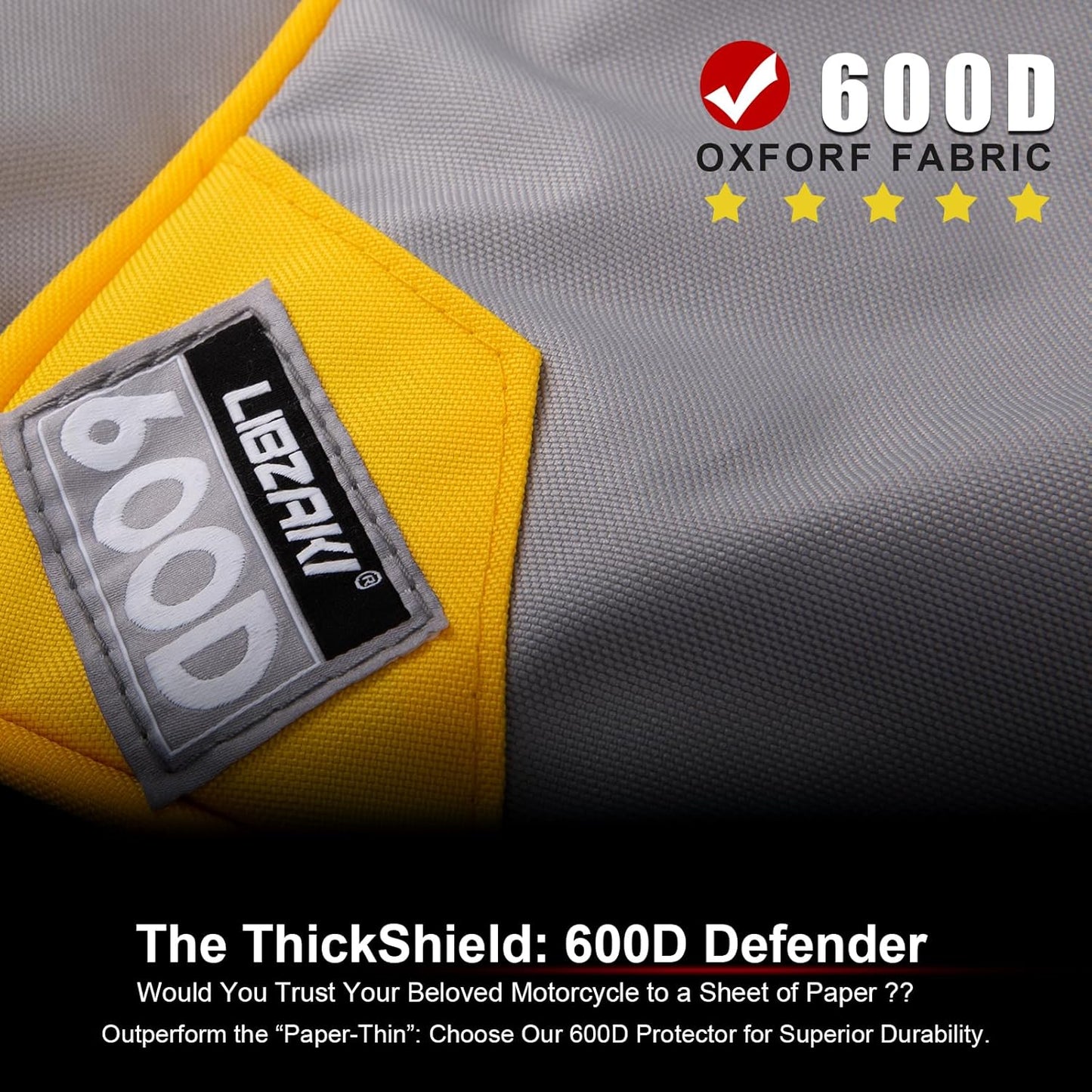 Motorcycle Cover LI LIBZAKI 600D Heavy Duty Storage All Season Universal Weather Waterproof Outdoor Protection 96" XXL Vehicle Cover/Gray