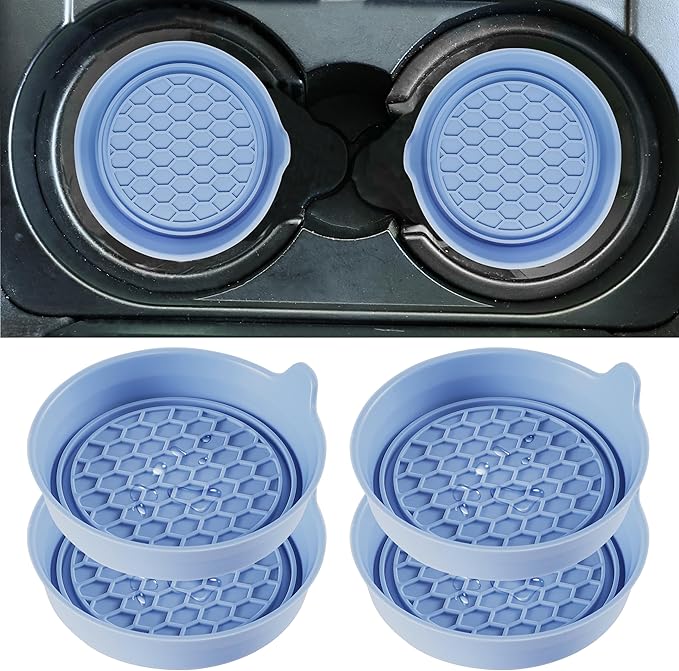 Amooca Car Cup Coaster Universal Automotive Waterproof Non-Slip Cup Holders Sift-Proof Spill Holder Car Interior Accessories 4 Pack Gray Blue