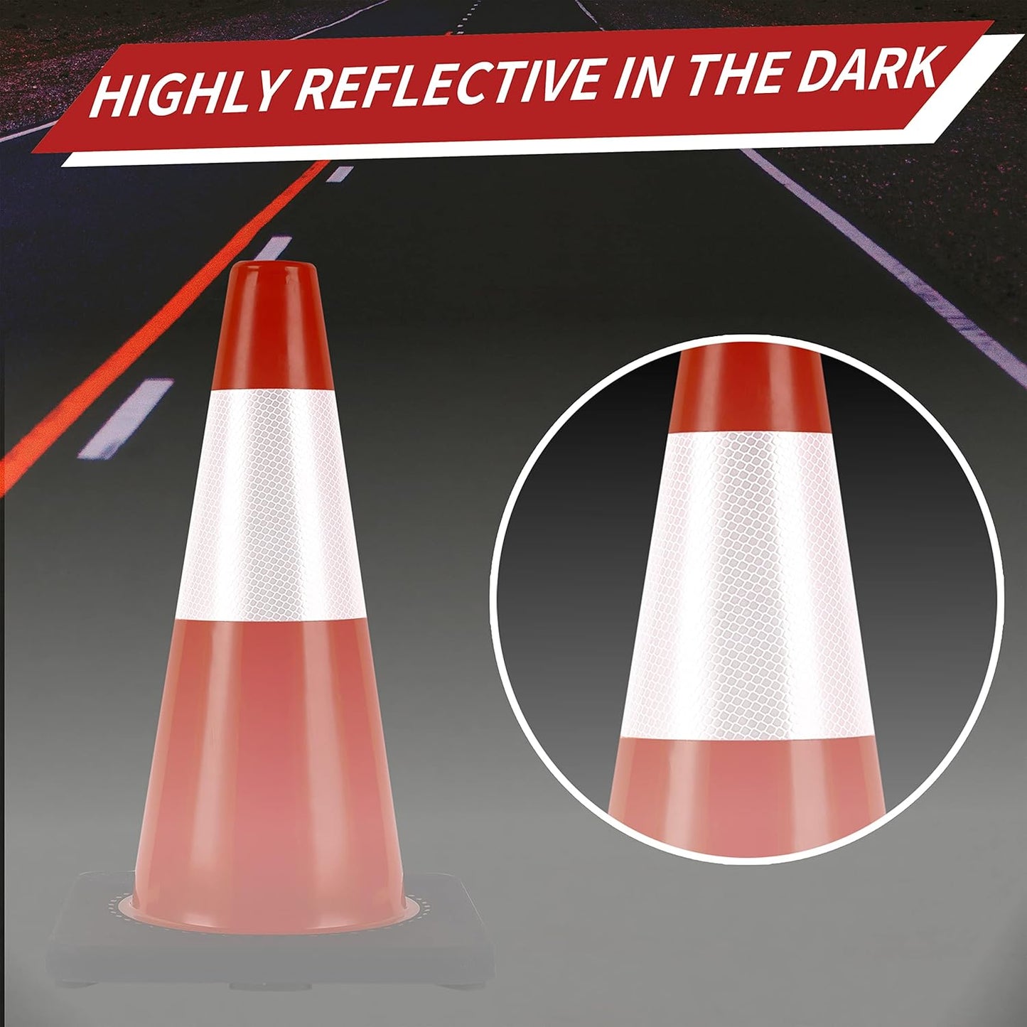 Traffic Cones 18 inch 6 Pack Heavy Duty Safety Cones Orange with Reflective Collars Fit Parking Lot,Driveway Road Traffic Control Construction Sport Cones