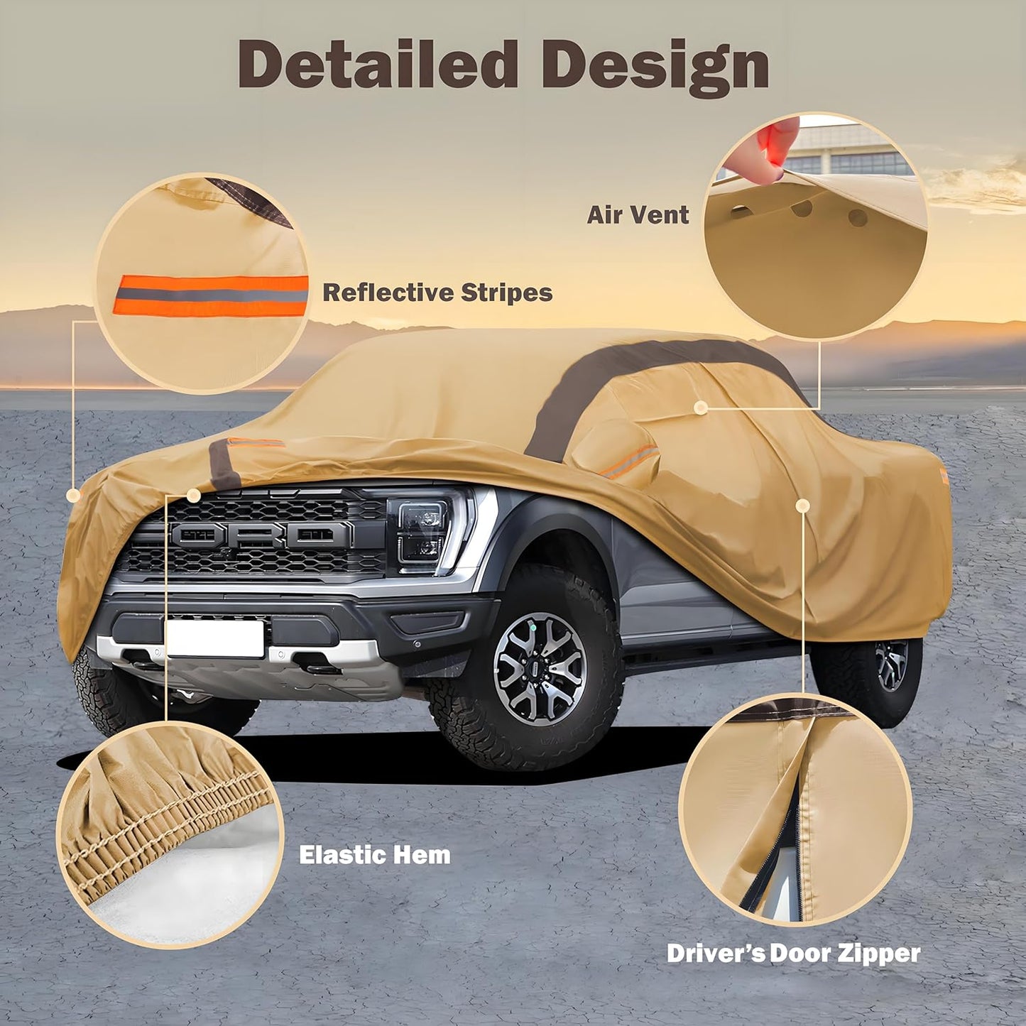 Car Cover Waterproof All Weather Compatible with Ford F150, Outdoor Anti-UV Sun Rain Protection Full Exterior Cover (Camel with Brown)