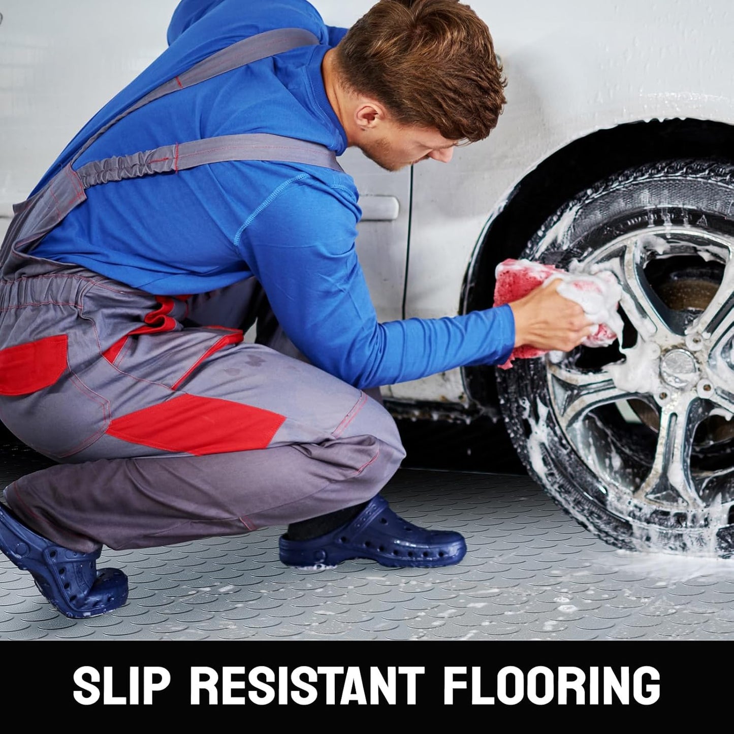 TUFFIOM 7.5x17 FT Garage Floor Mat, Coin Plate Sheet PVC Roll for Under Car Parking Protect, RV Trailer Flooring, Water/Stain Resistant Floor Runner