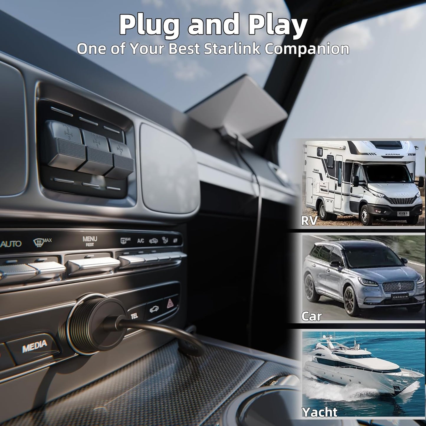 Starlink Mini Power Cable 10FT/3M Cigarette Lighter Adapter, Car Charger 12V-24V DC Power Cord for Starlink Mini, Direct to Cigarette Lighter, DC Male to Lighter Plug for Vehicle Use