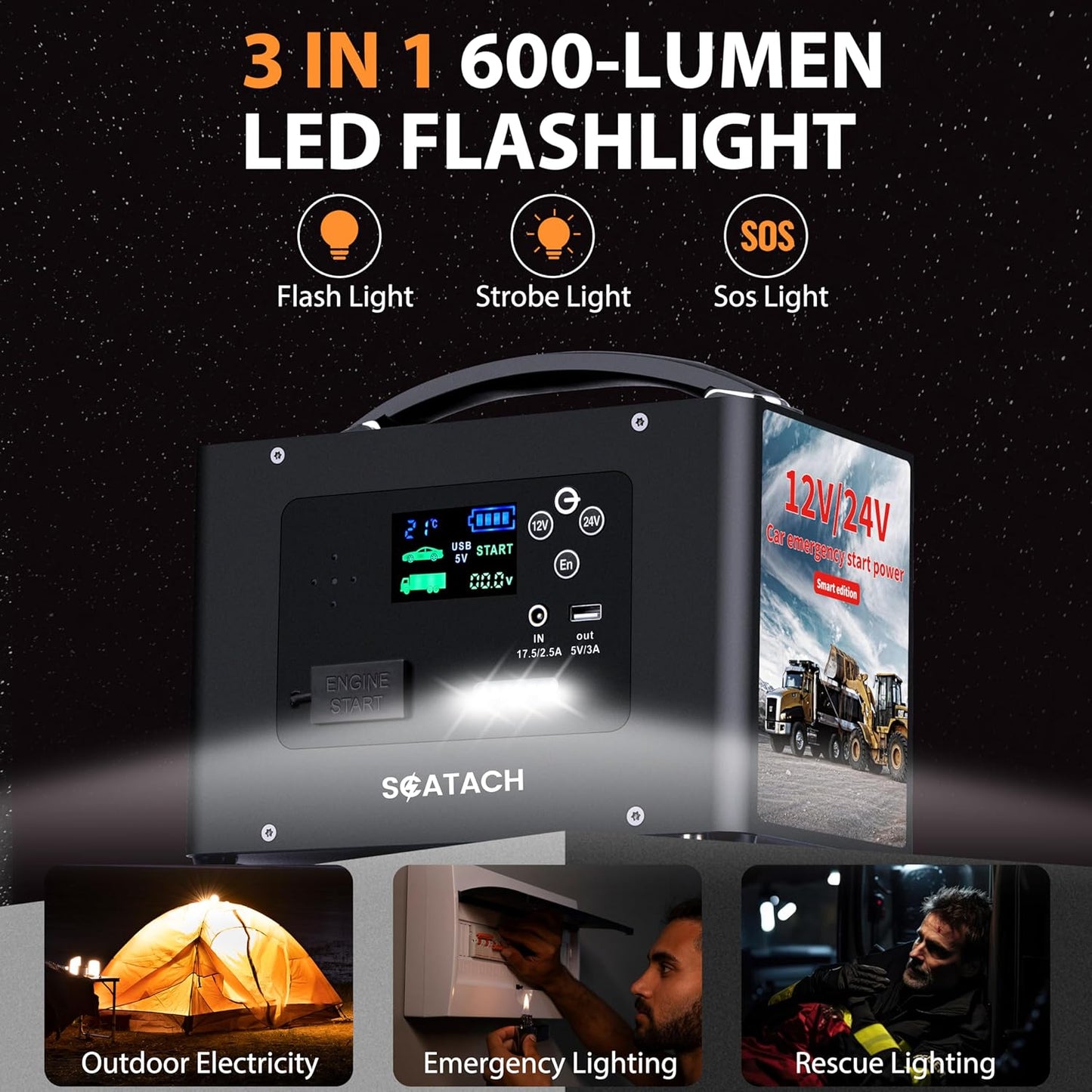 10000A Jump Starter, 24V 155WH Car Battery Jumper Starter for All Gas & All Diesel Engines, Heavy Duty Jump Starters, Truck Jump Starter Portable Power Station for Camping, Portable Power Bank (V10-1)